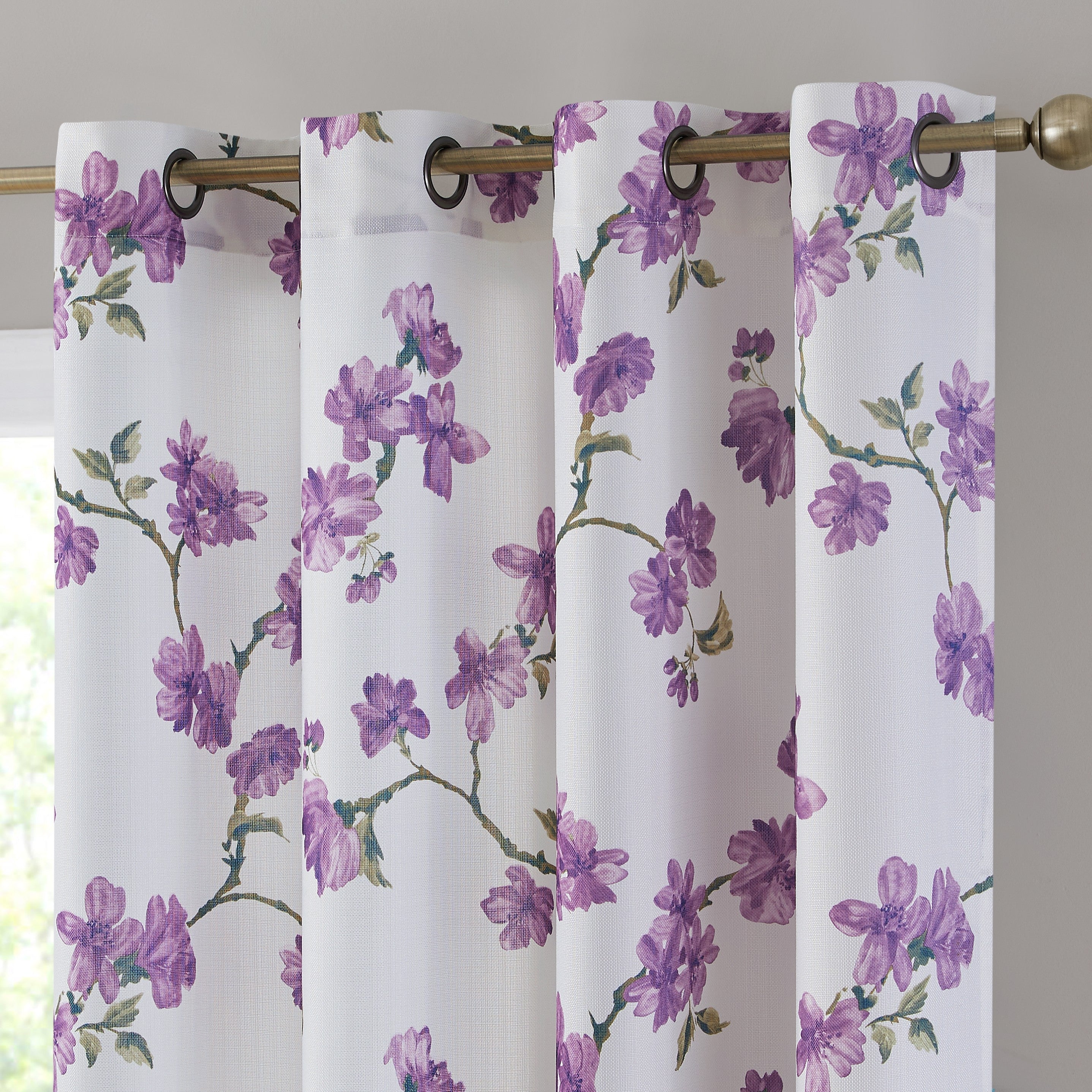 Jade Floral Textured Sheer Grommet Curtain Panels