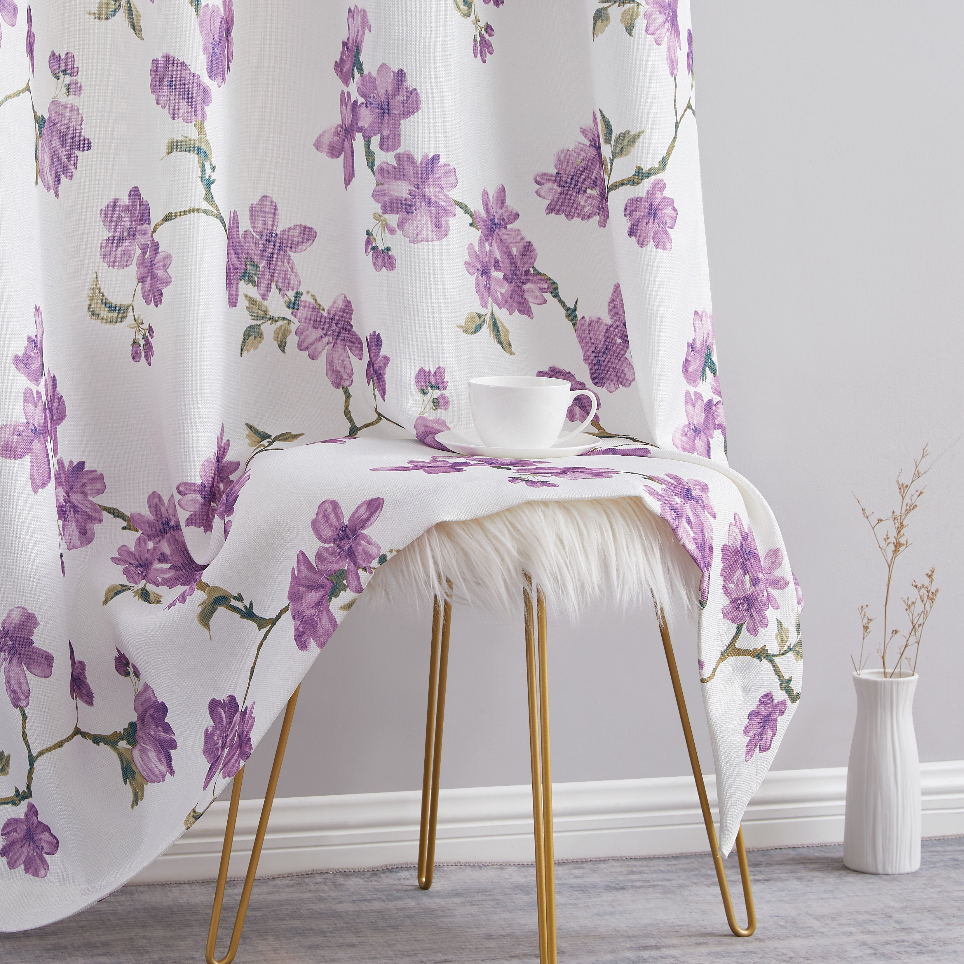 Jade Floral Textured Sheer Grommet Curtain Panels