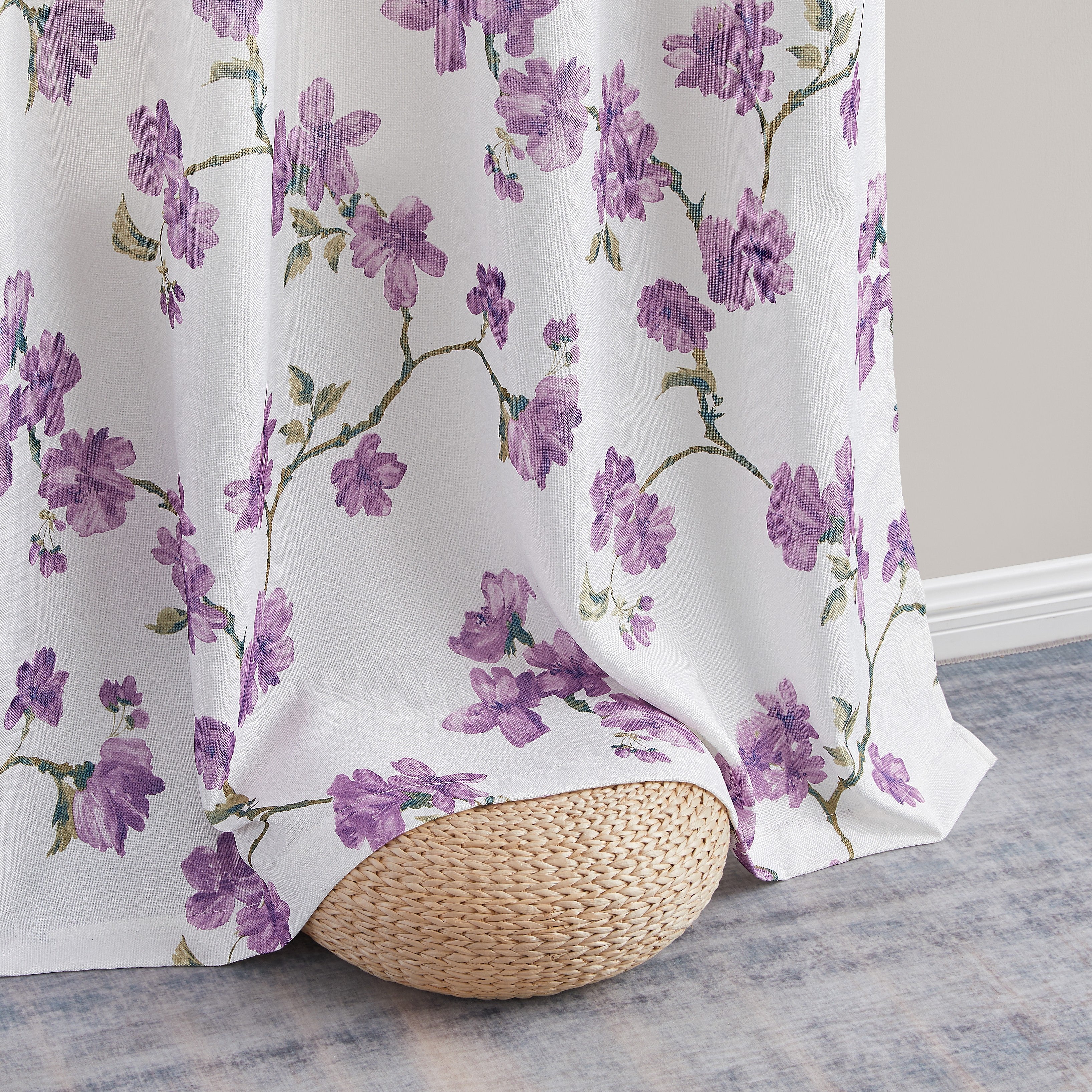 Jade Floral Textured Sheer Grommet Curtain Panels