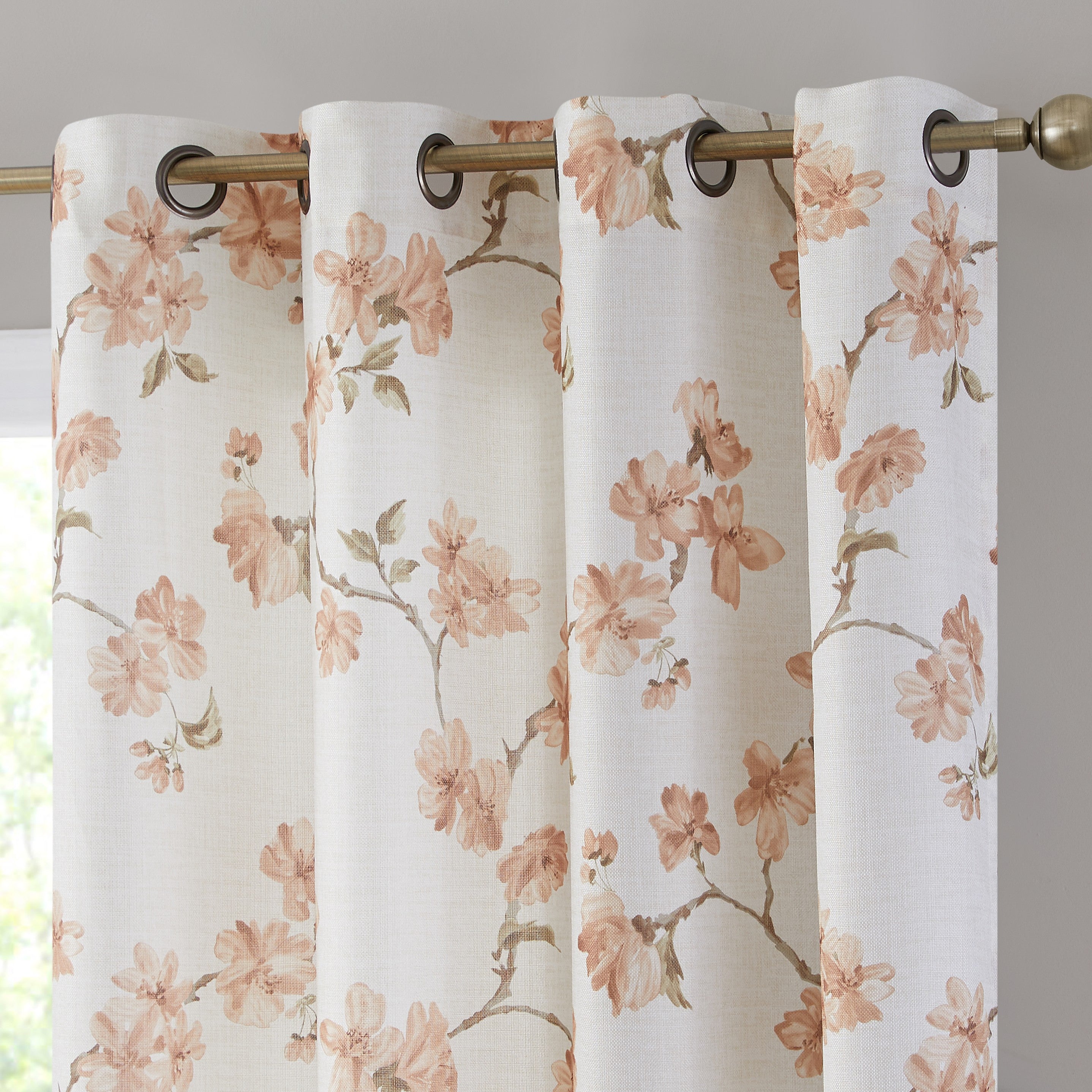 Jade Floral Textured Sheer Grommet Curtain Panels