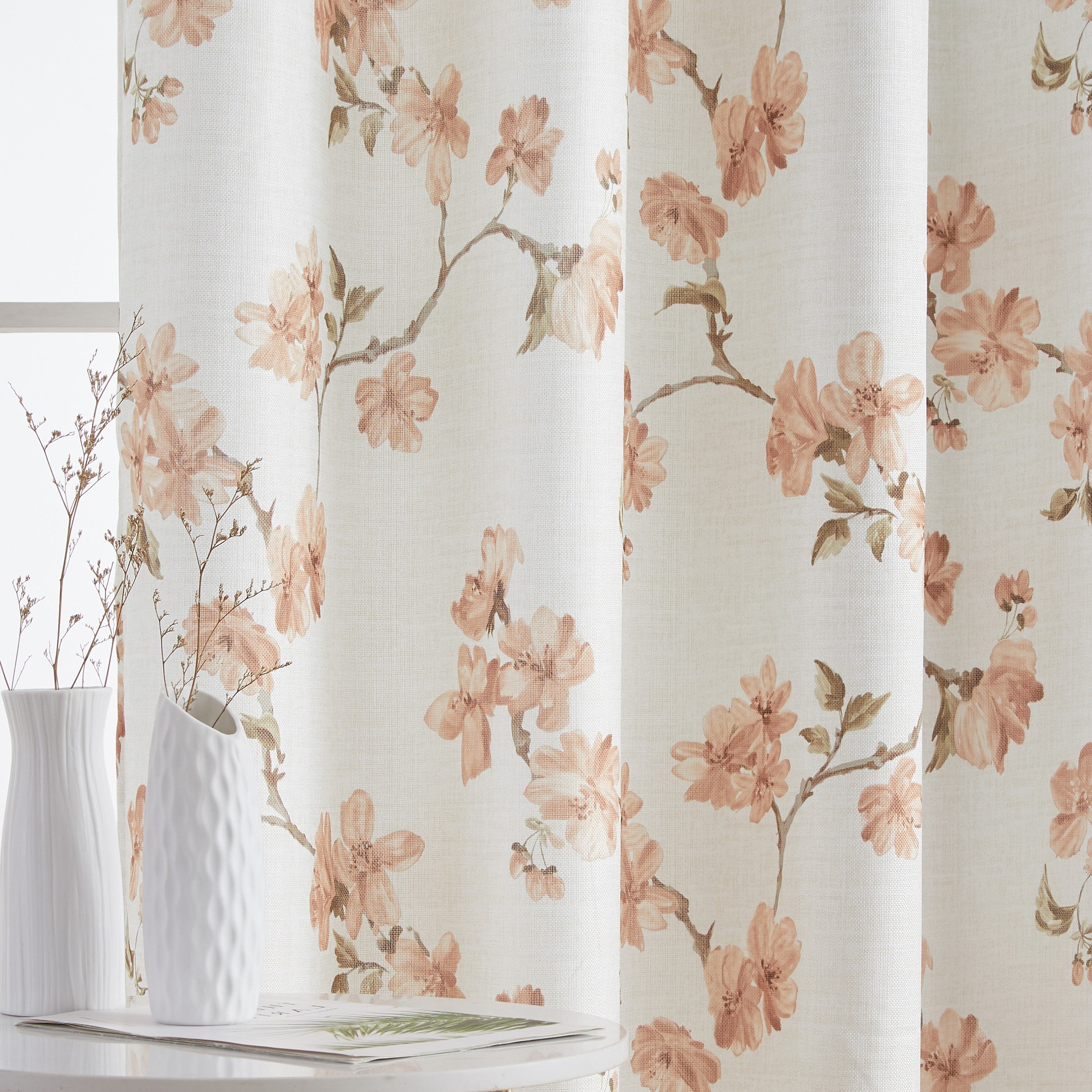 Jade Floral Textured Sheer Grommet Curtain Panels