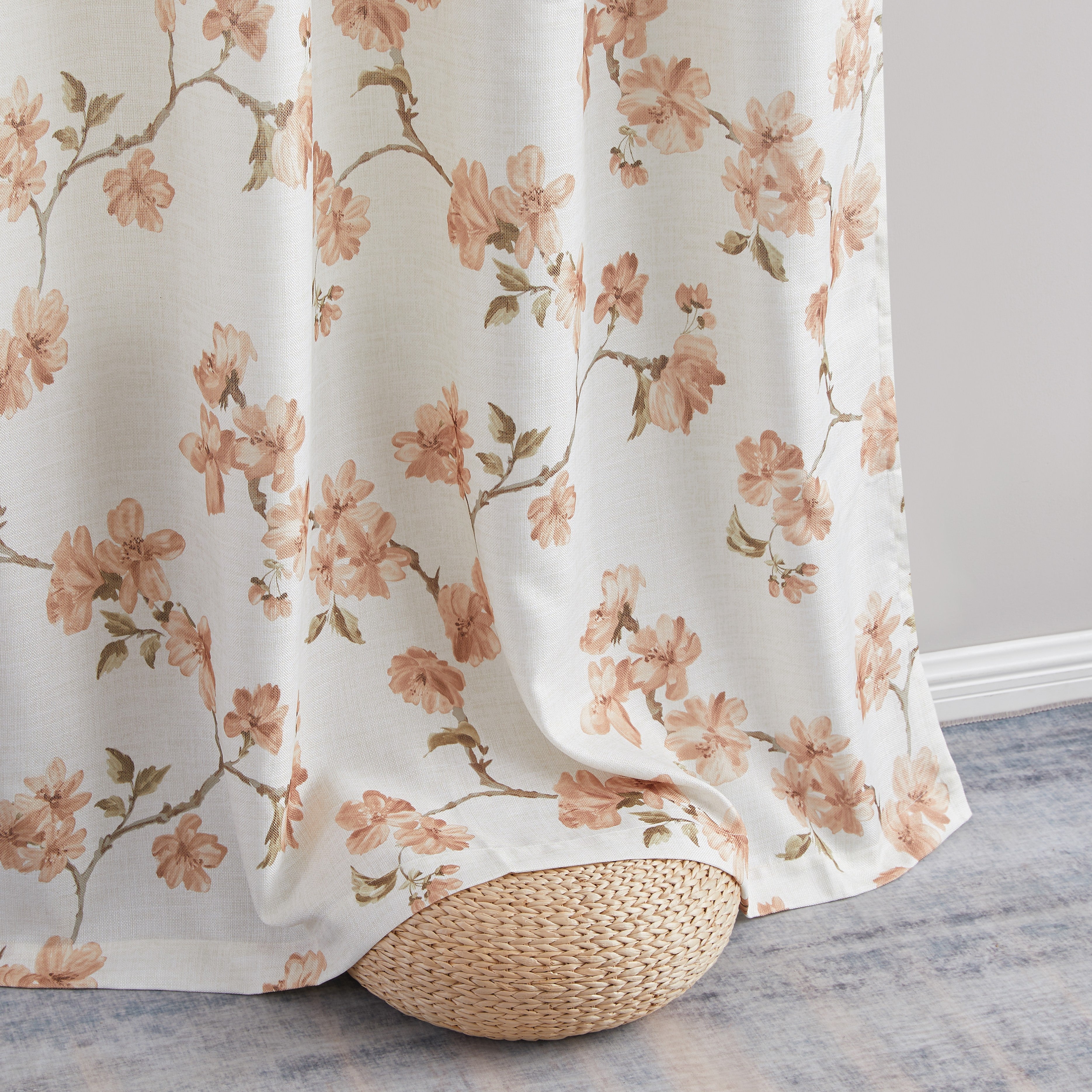 Jade Floral Textured Sheer Grommet Curtain Panels