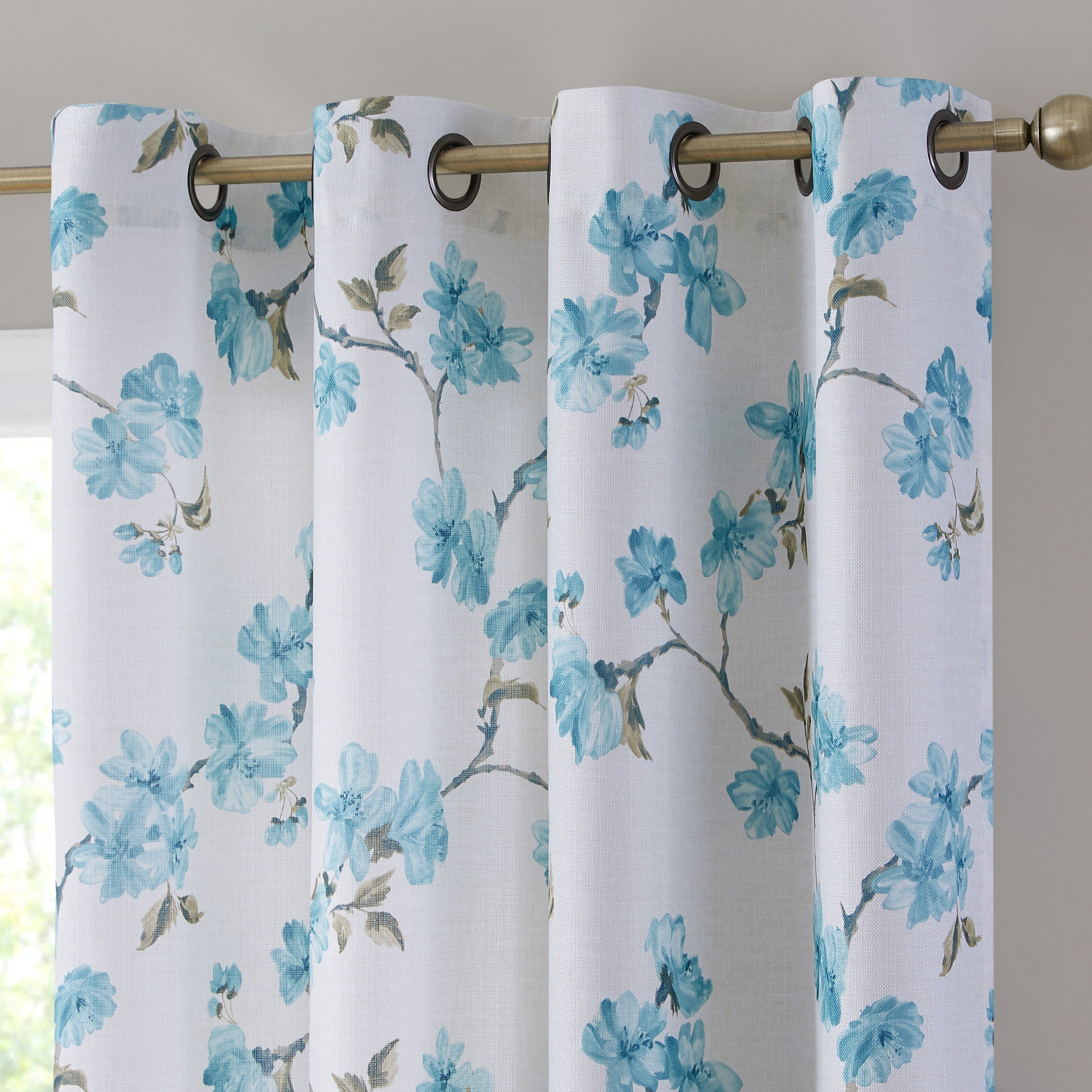 Jade Floral Textured Sheer Grommet Curtain Panels