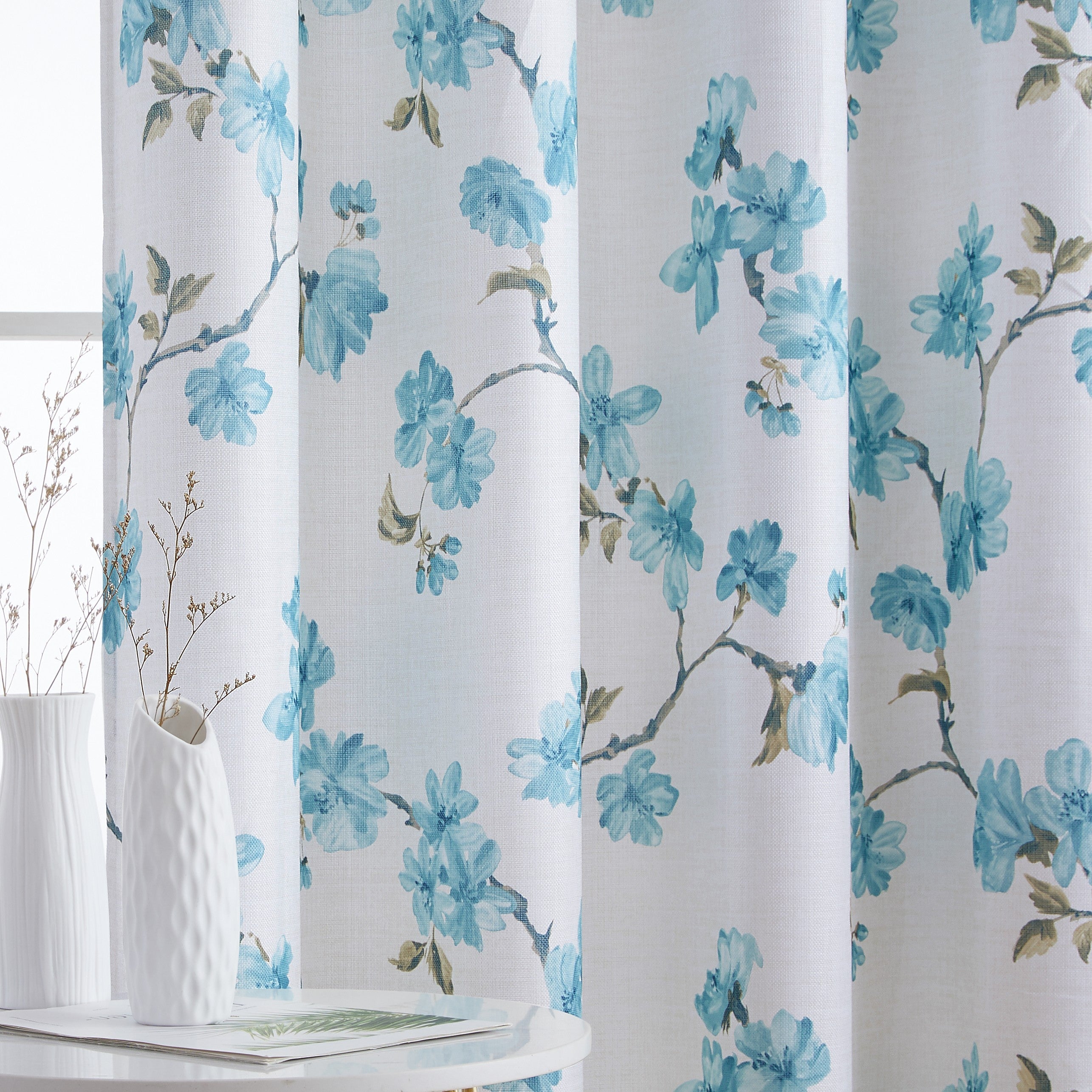 Jade Floral Textured Sheer Grommet Curtain Panels