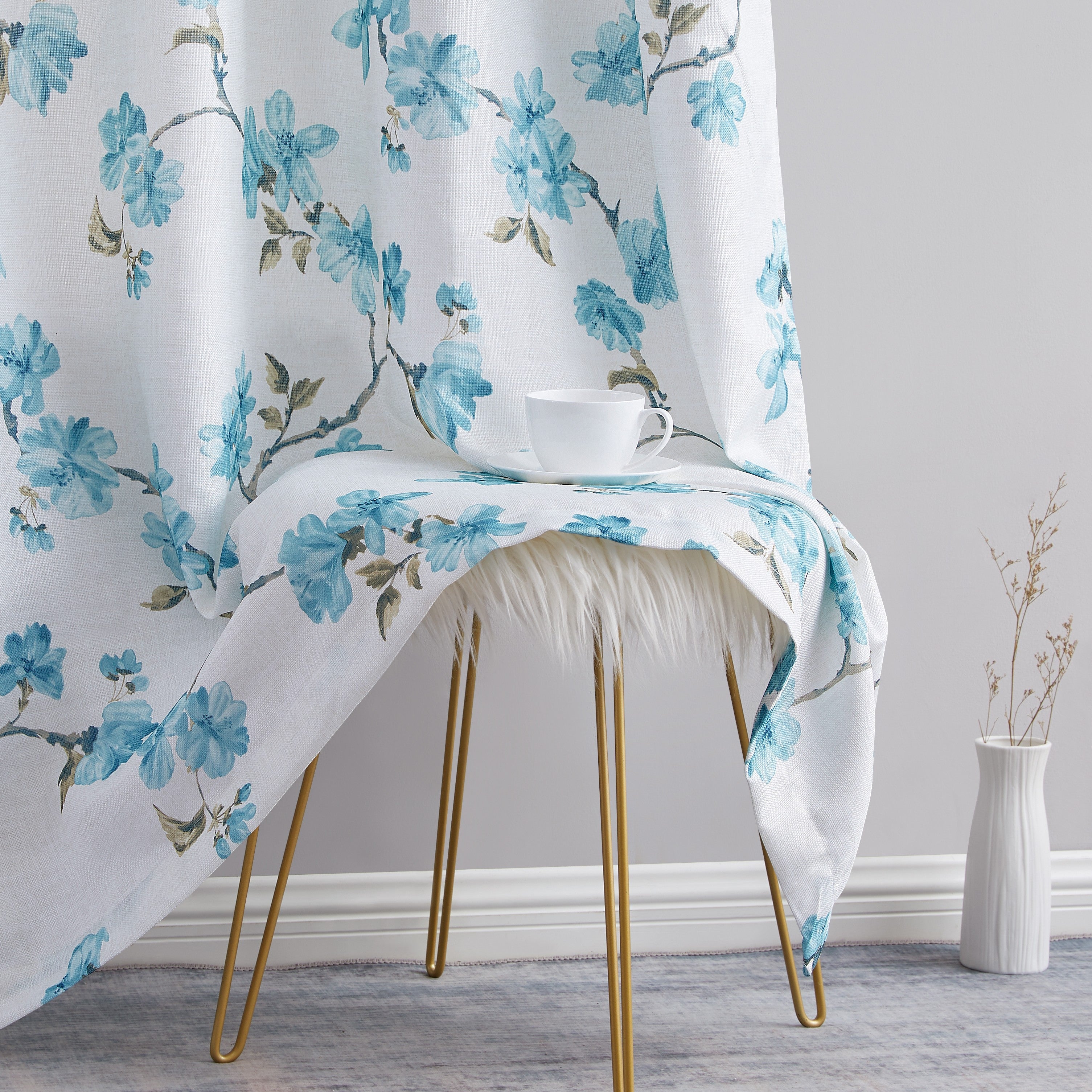 Jade Floral Textured Sheer Grommet Curtain Panels