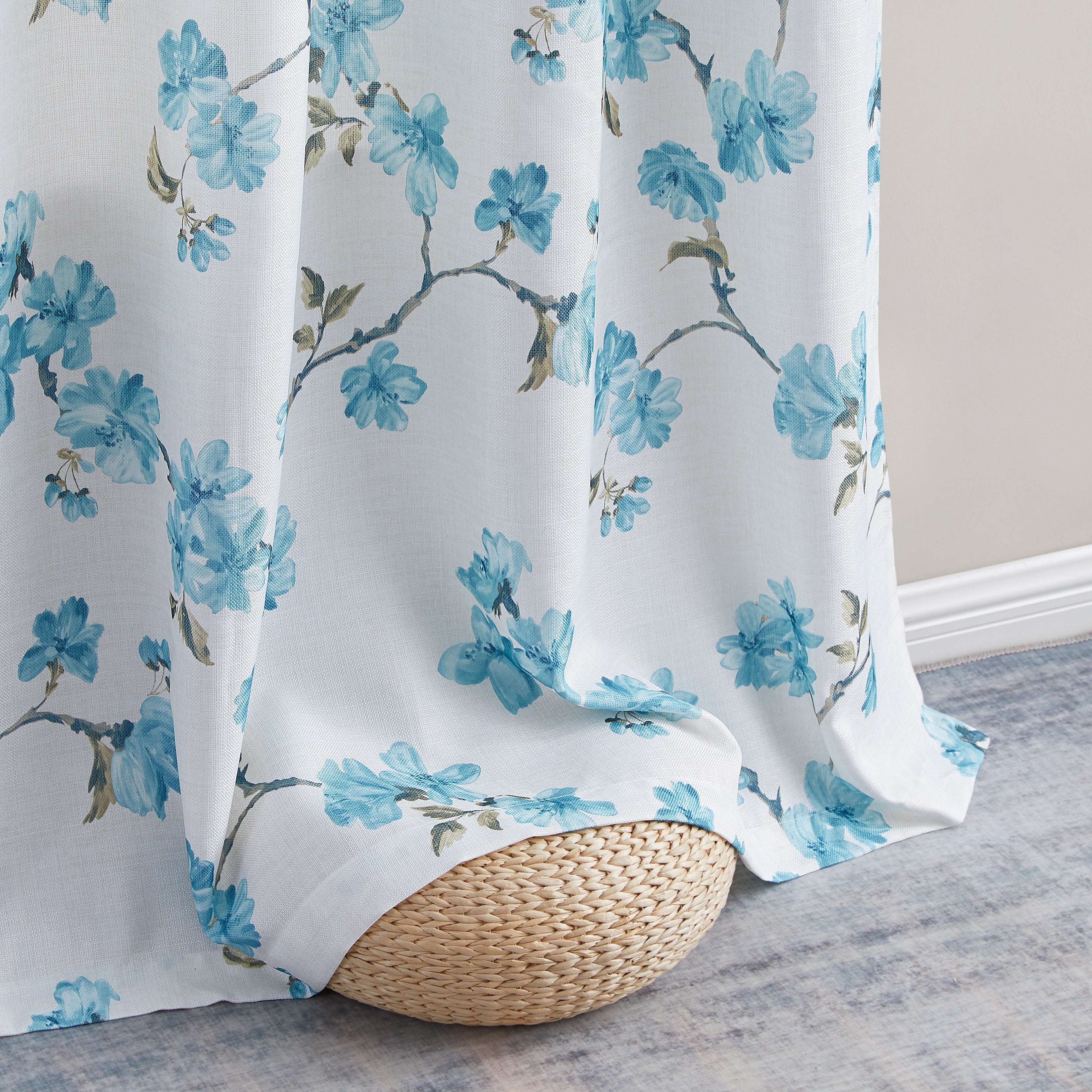 Jade Floral Textured Sheer Grommet Curtain Panels