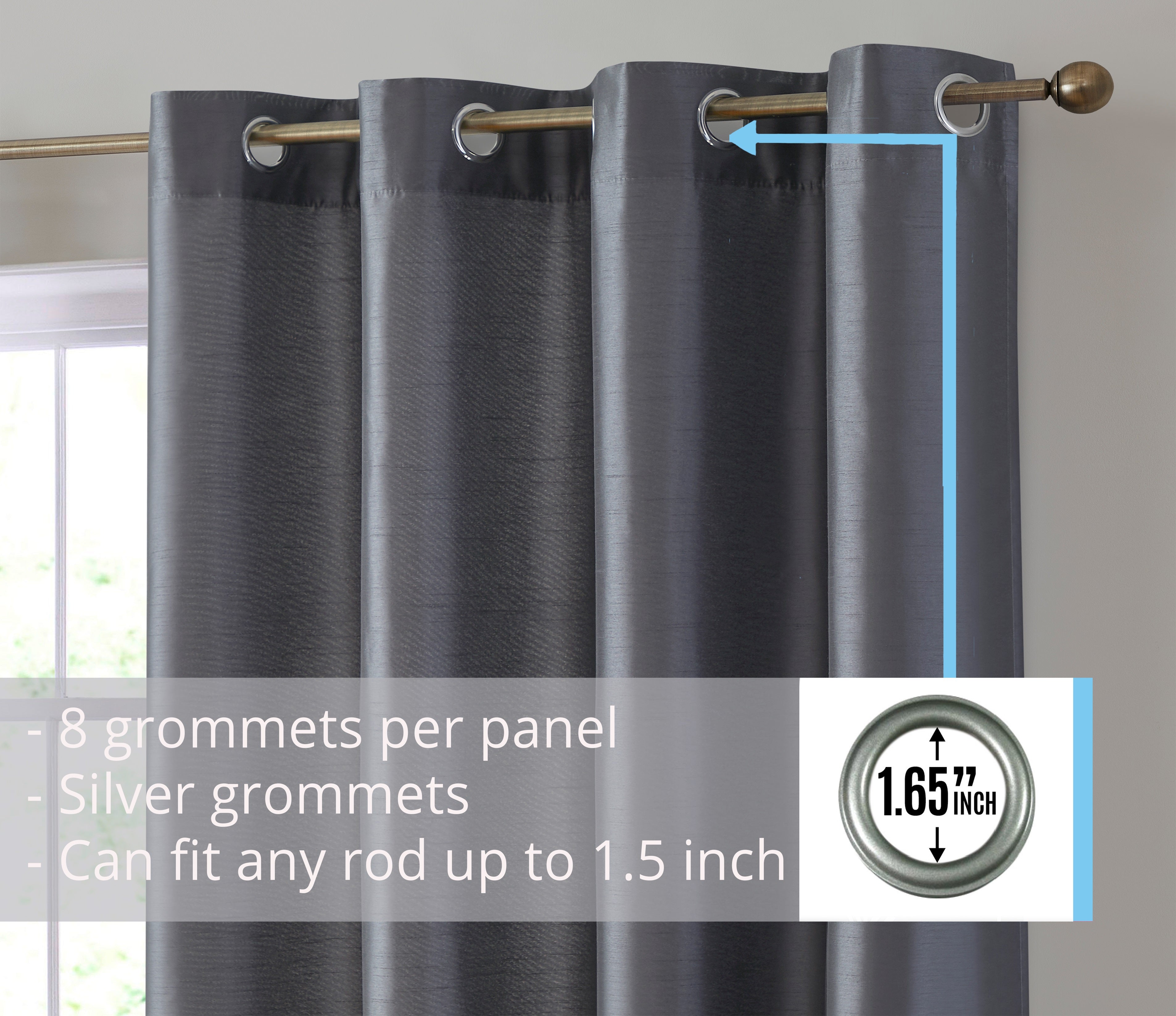 Jefferson Faux Silk Grommet Curtain Panels