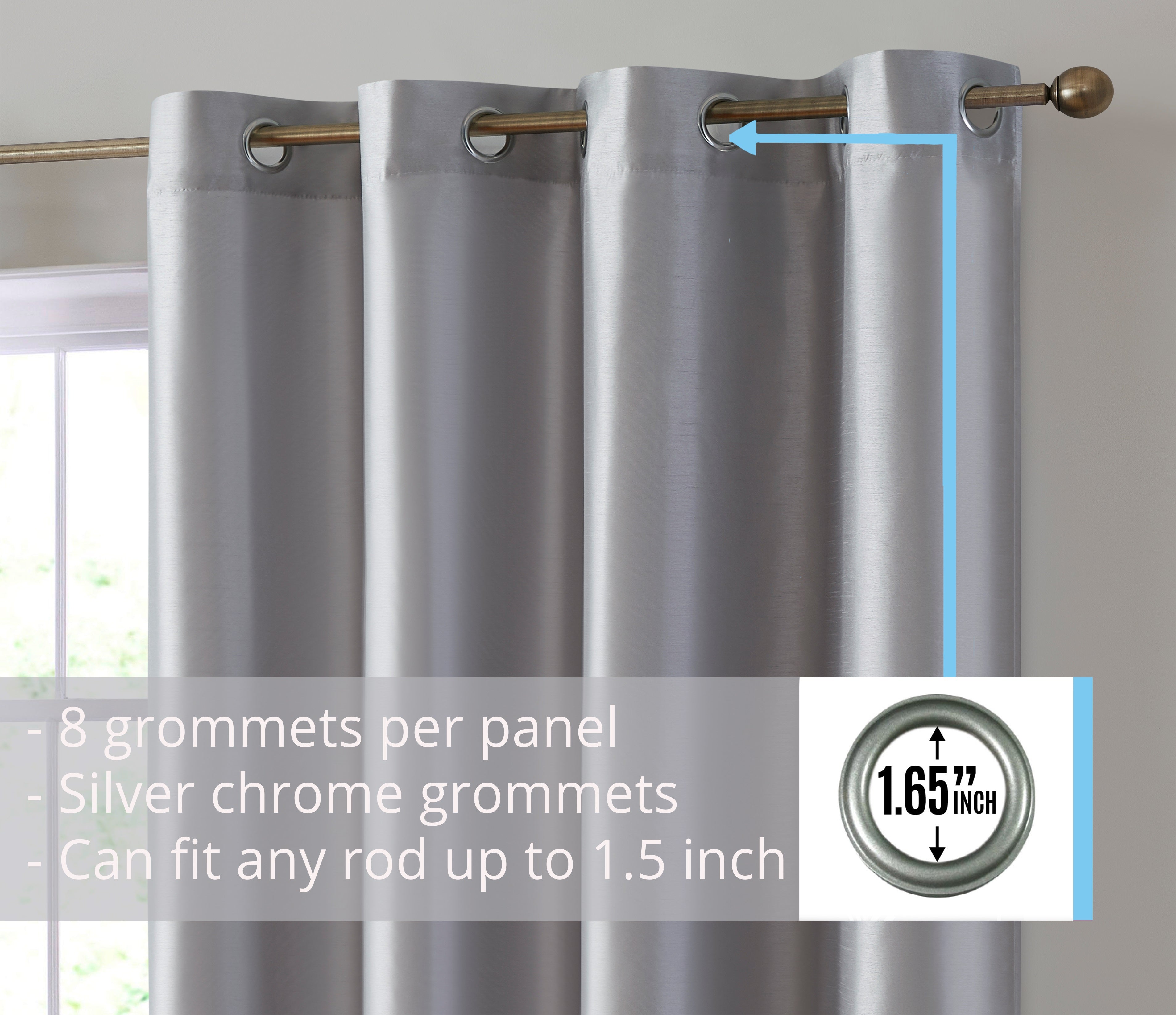 Jefferson Faux Silk Grommet Curtain Panels