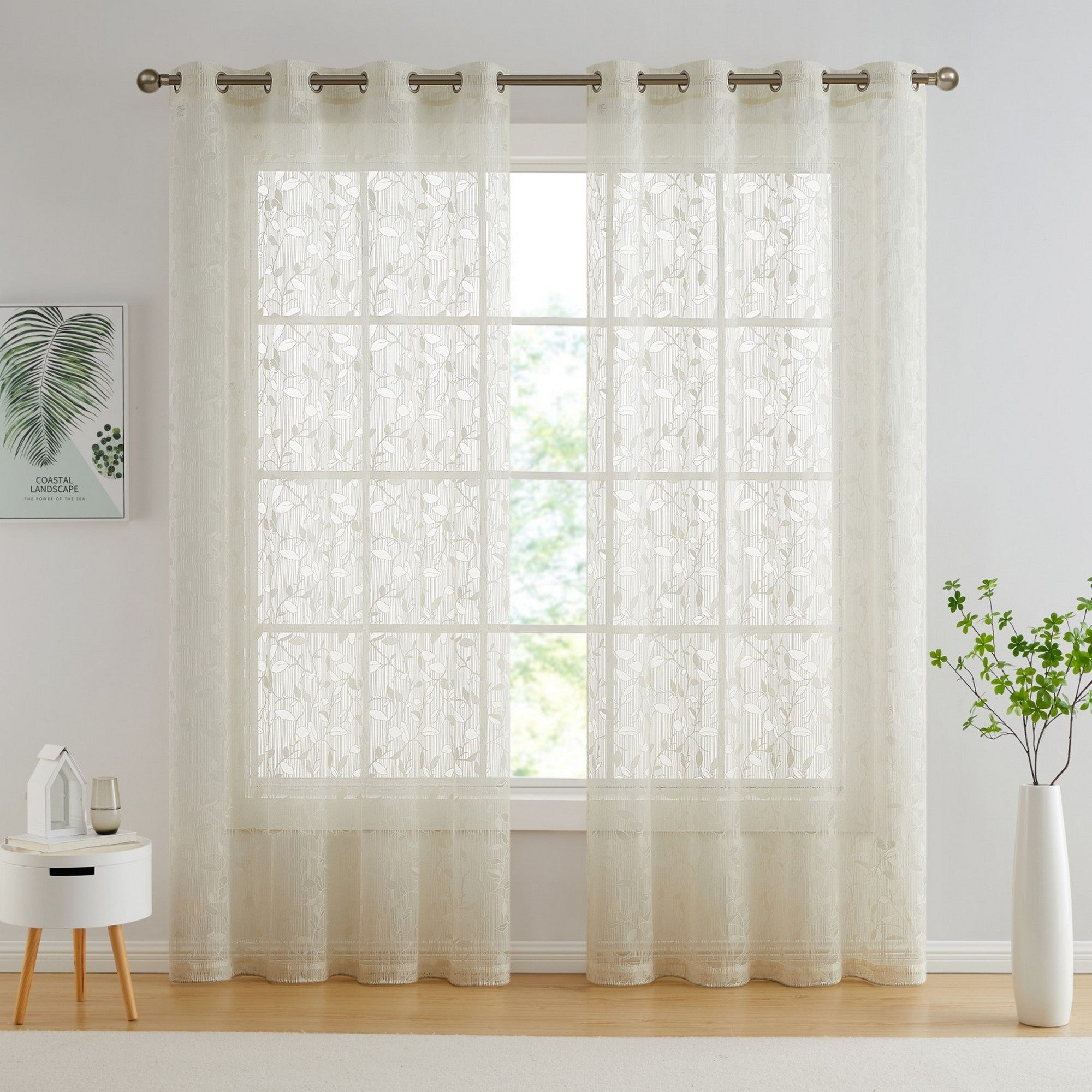 Joyce Floral Semi-Sheer Grommet Curtain Panels