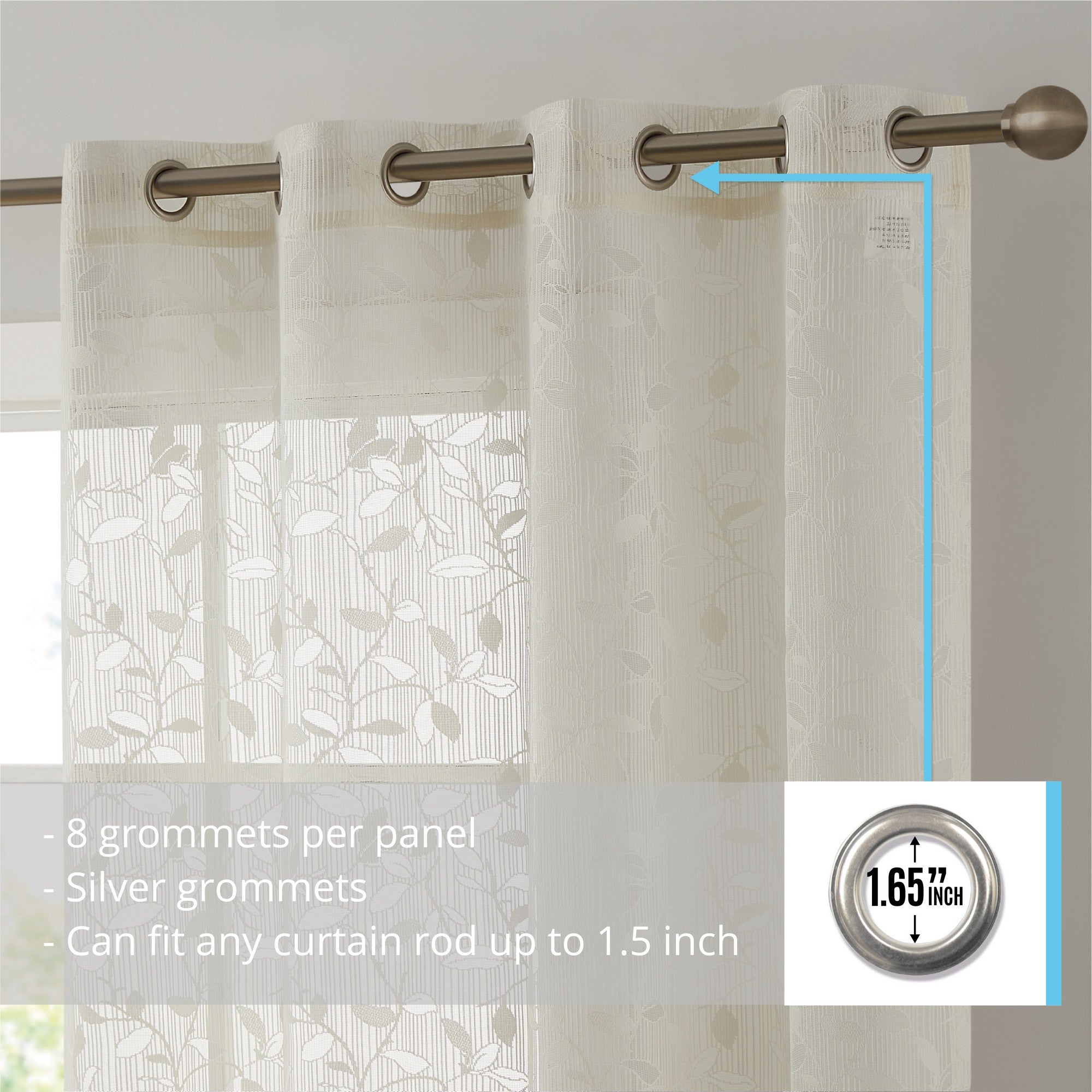 Joyce Floral Semi-Sheer Grommet Curtain Panels