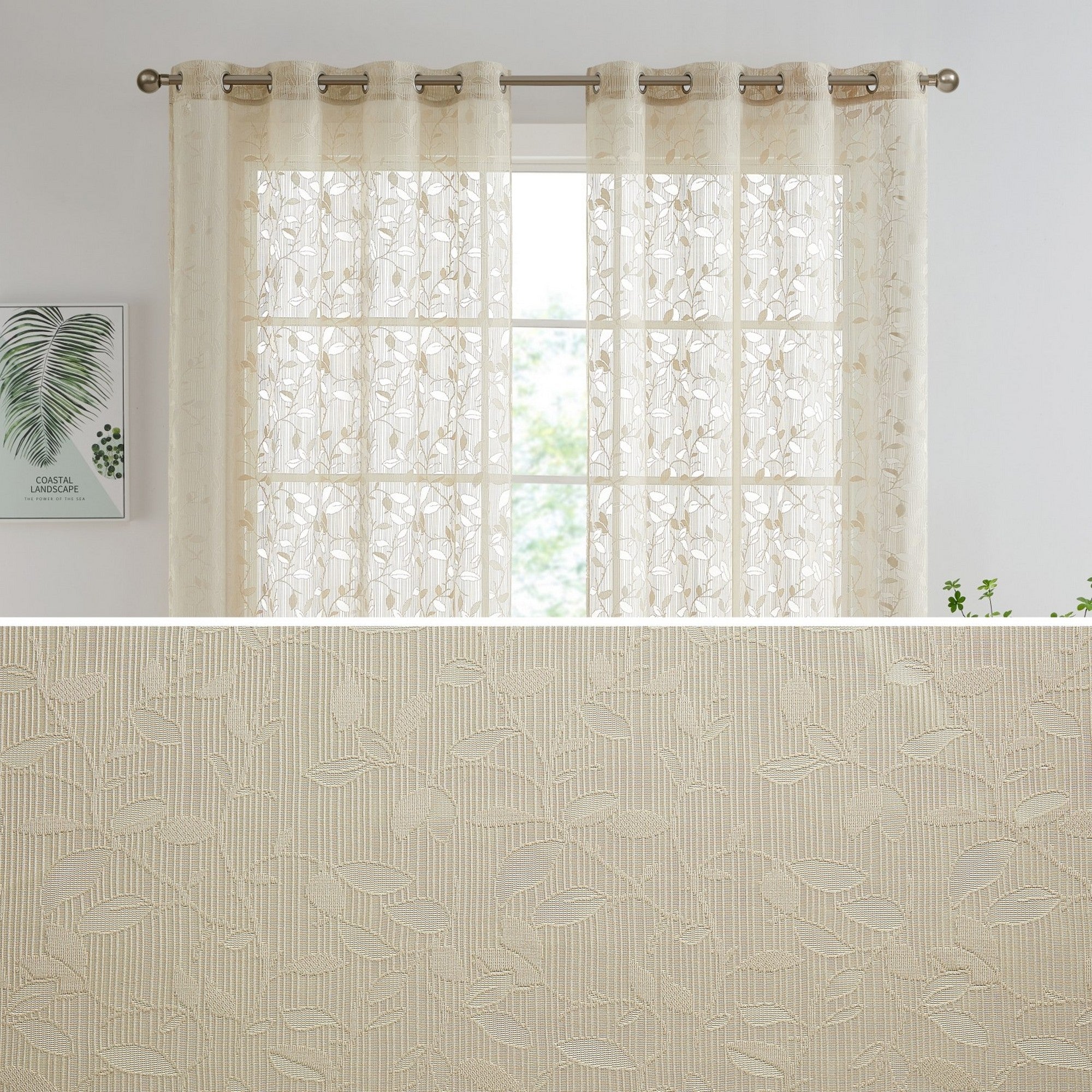 Joyce Floral Semi-Sheer Grommet Curtain Panels