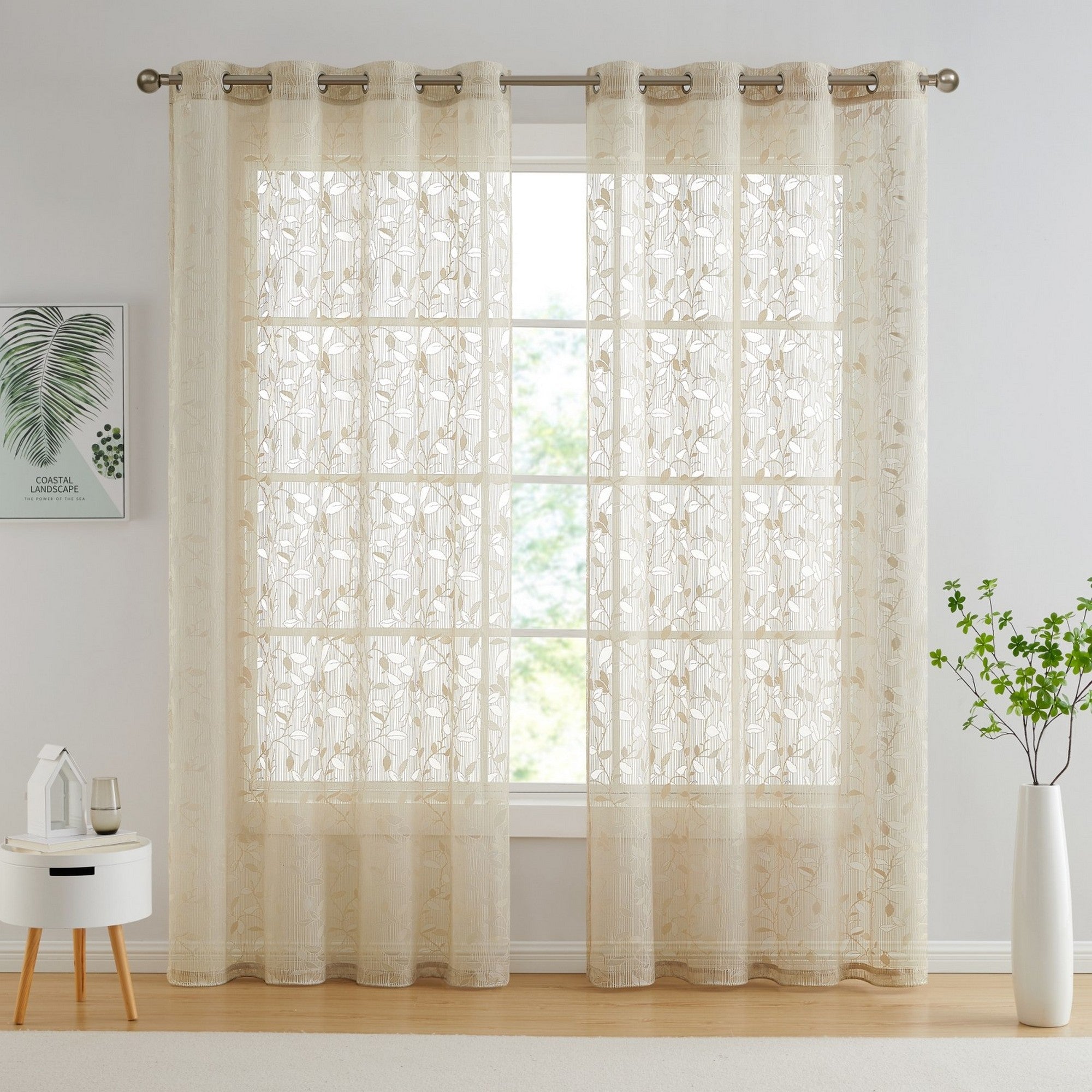 Joyce Floral Semi-Sheer Grommet Curtain Panels