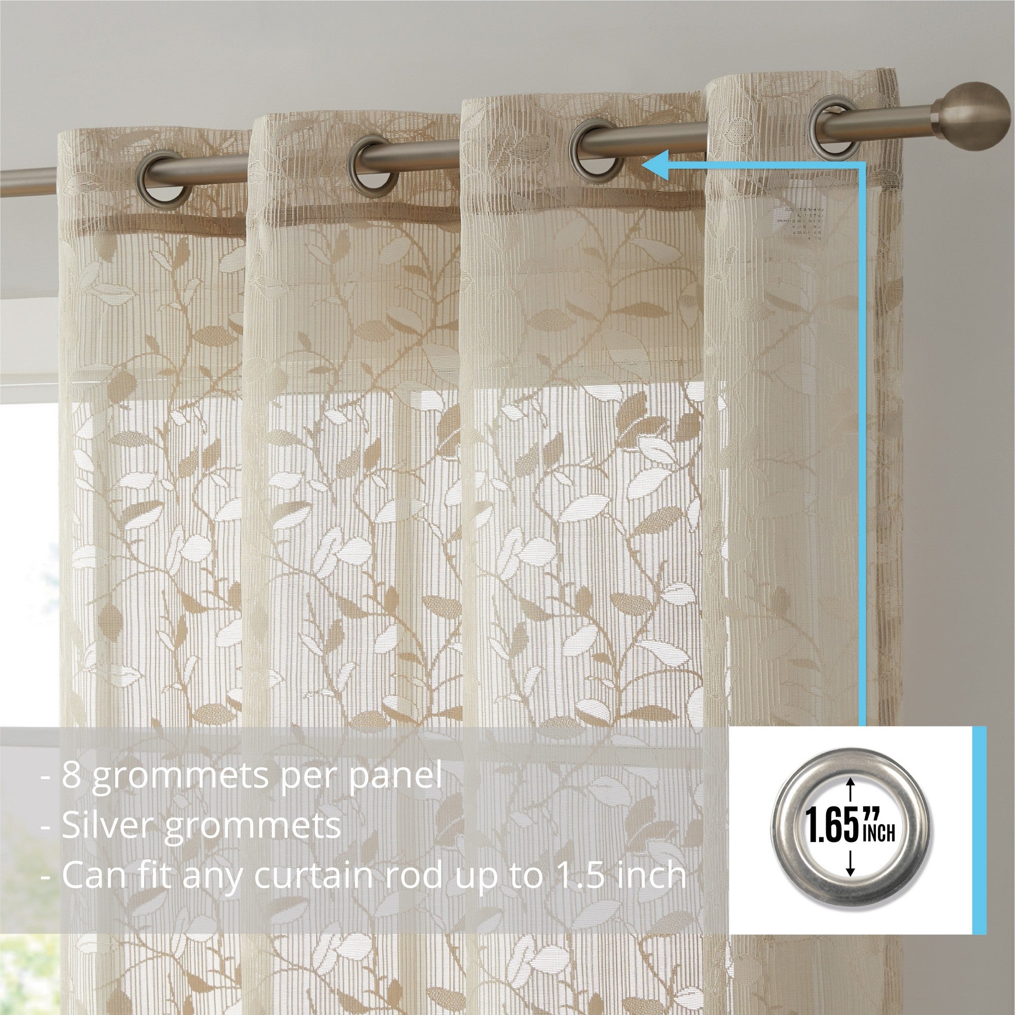 Joyce Floral Semi-Sheer Grommet Curtain Panels