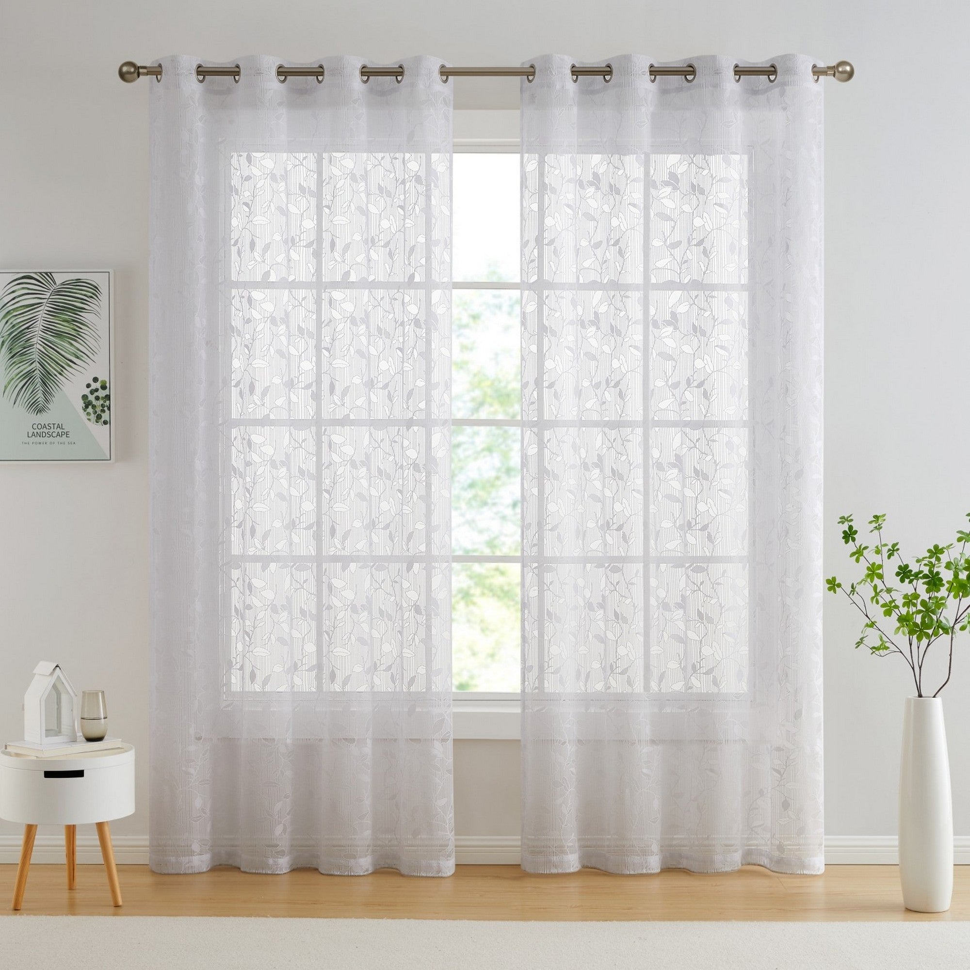 Joyce Floral Semi-Sheer Grommet Curtain Panels
