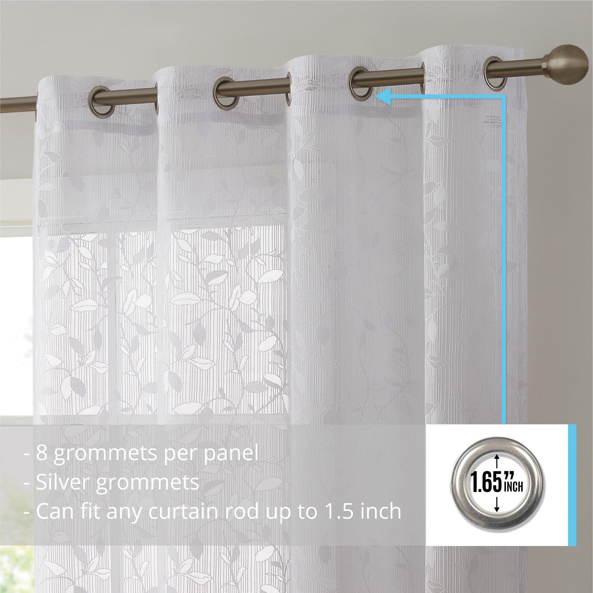 Joyce Floral Semi-Sheer Grommet Curtain Panels