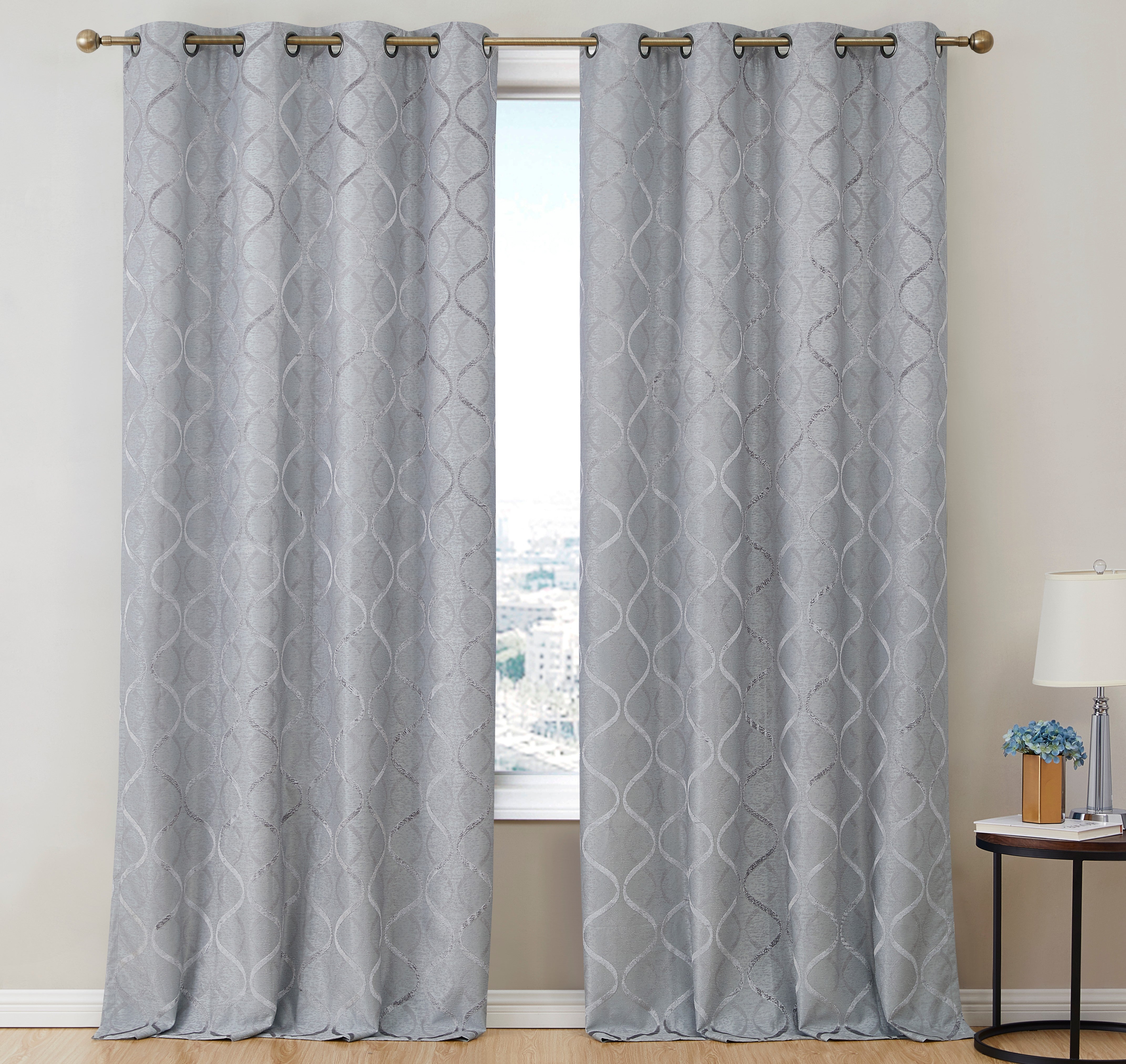 Versailles Lattice Flocked 100% Blackout Grommet Curtain Panels