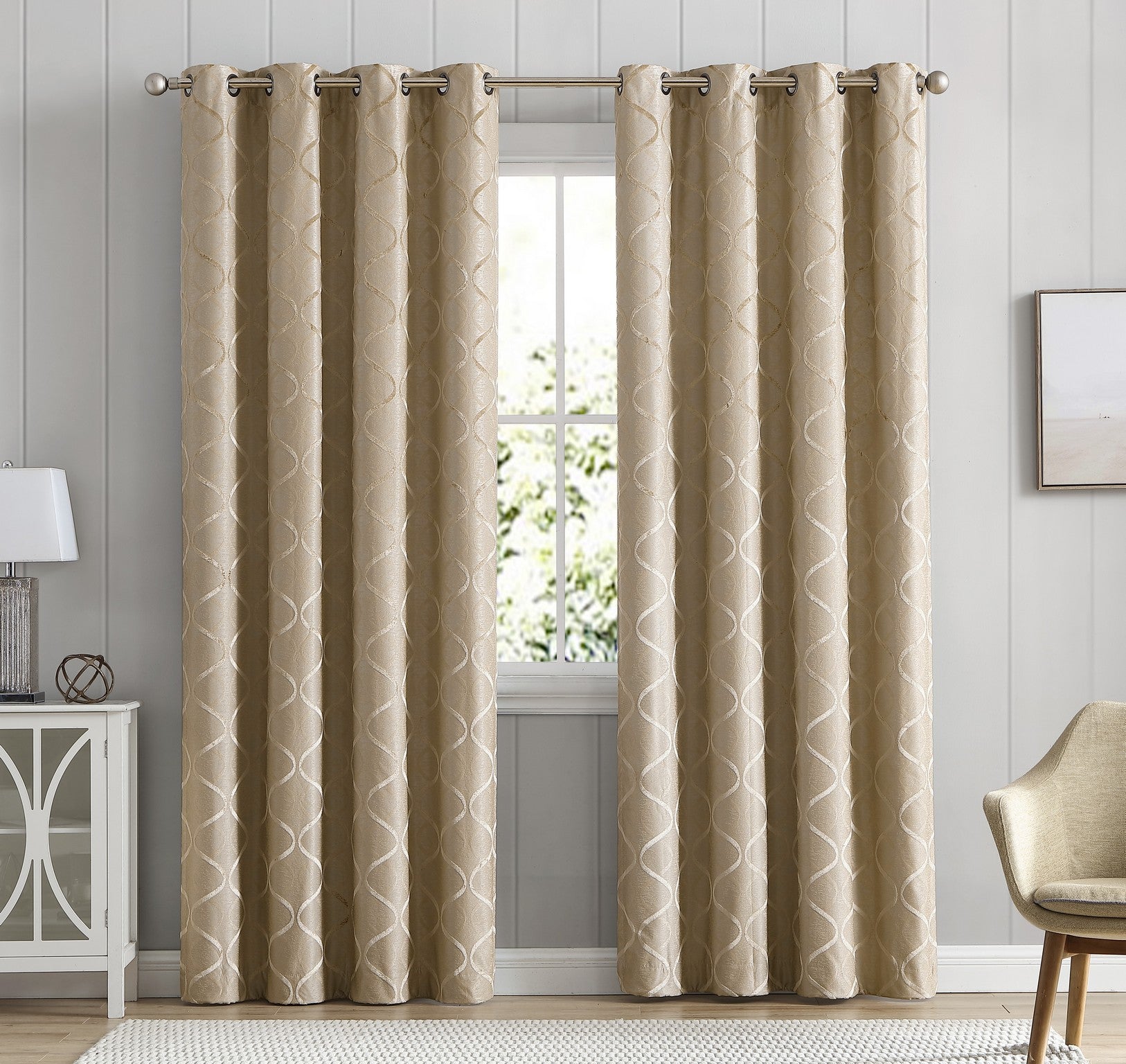 Versailles Lattice Flocked 100% Blackout Grommet Curtain Panels
