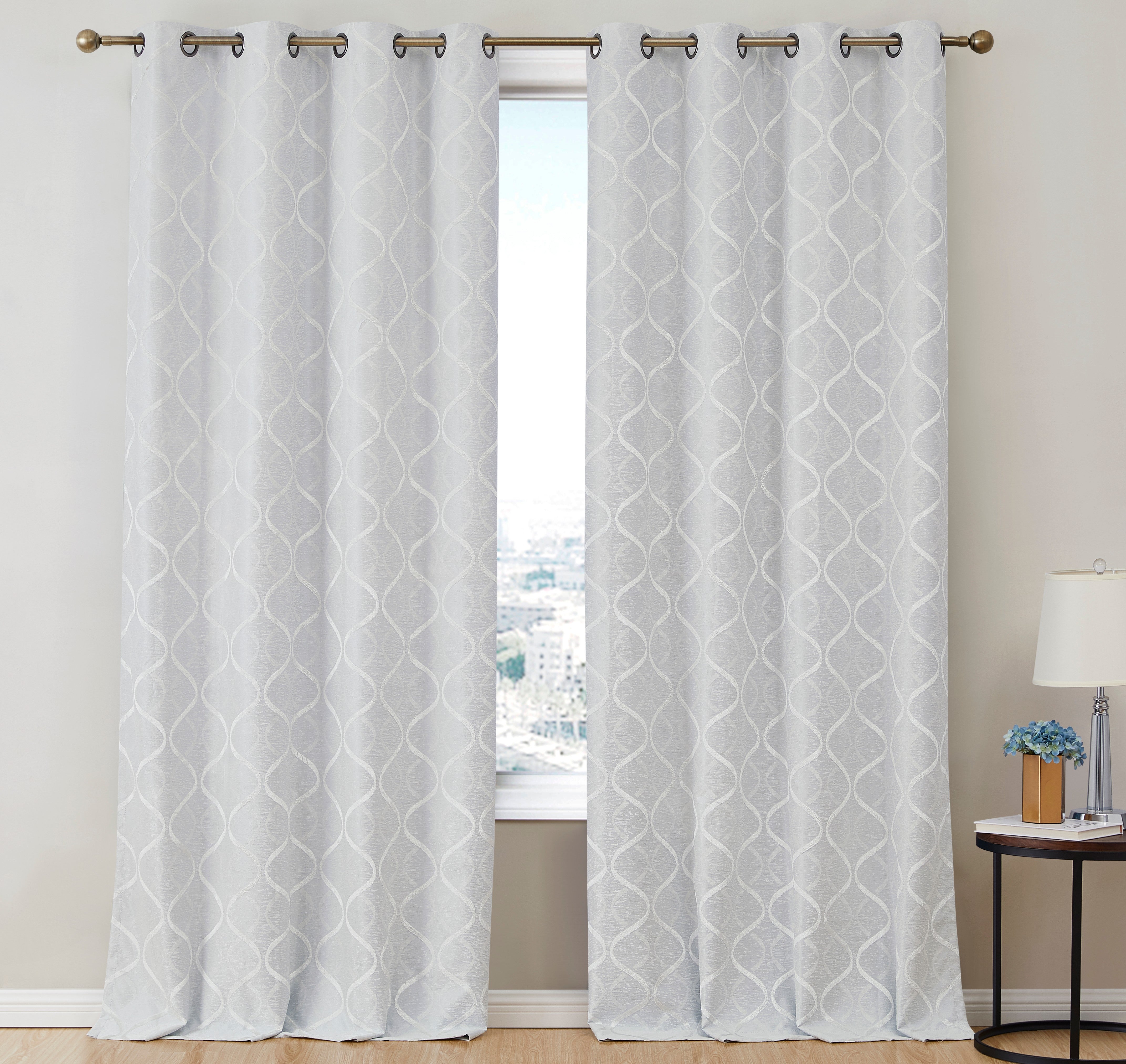 Versailles Lattice Flocked 100% Blackout Grommet Curtain Panels