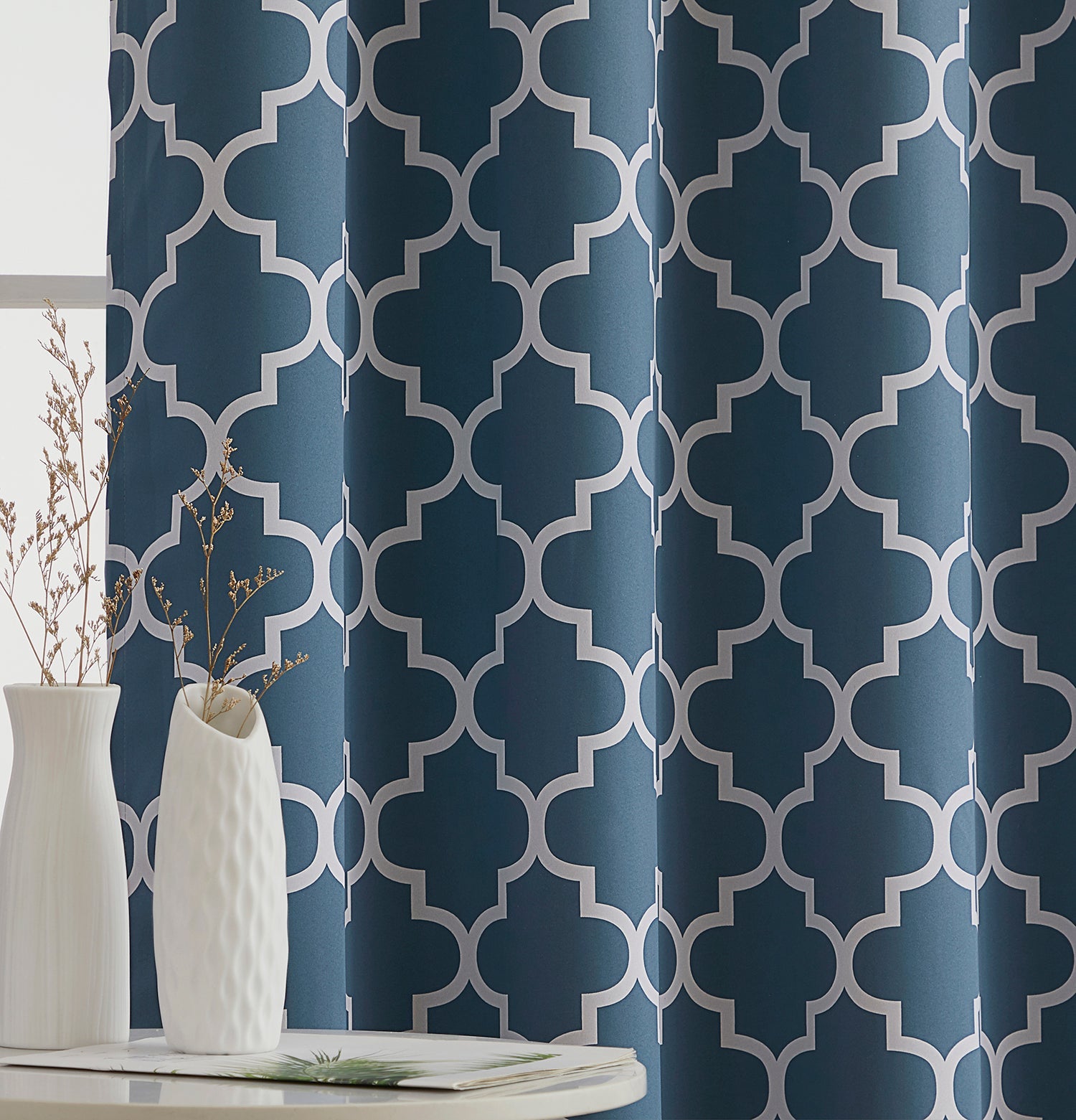 Lattice Print Room Darkening Grommet Curtain Panels