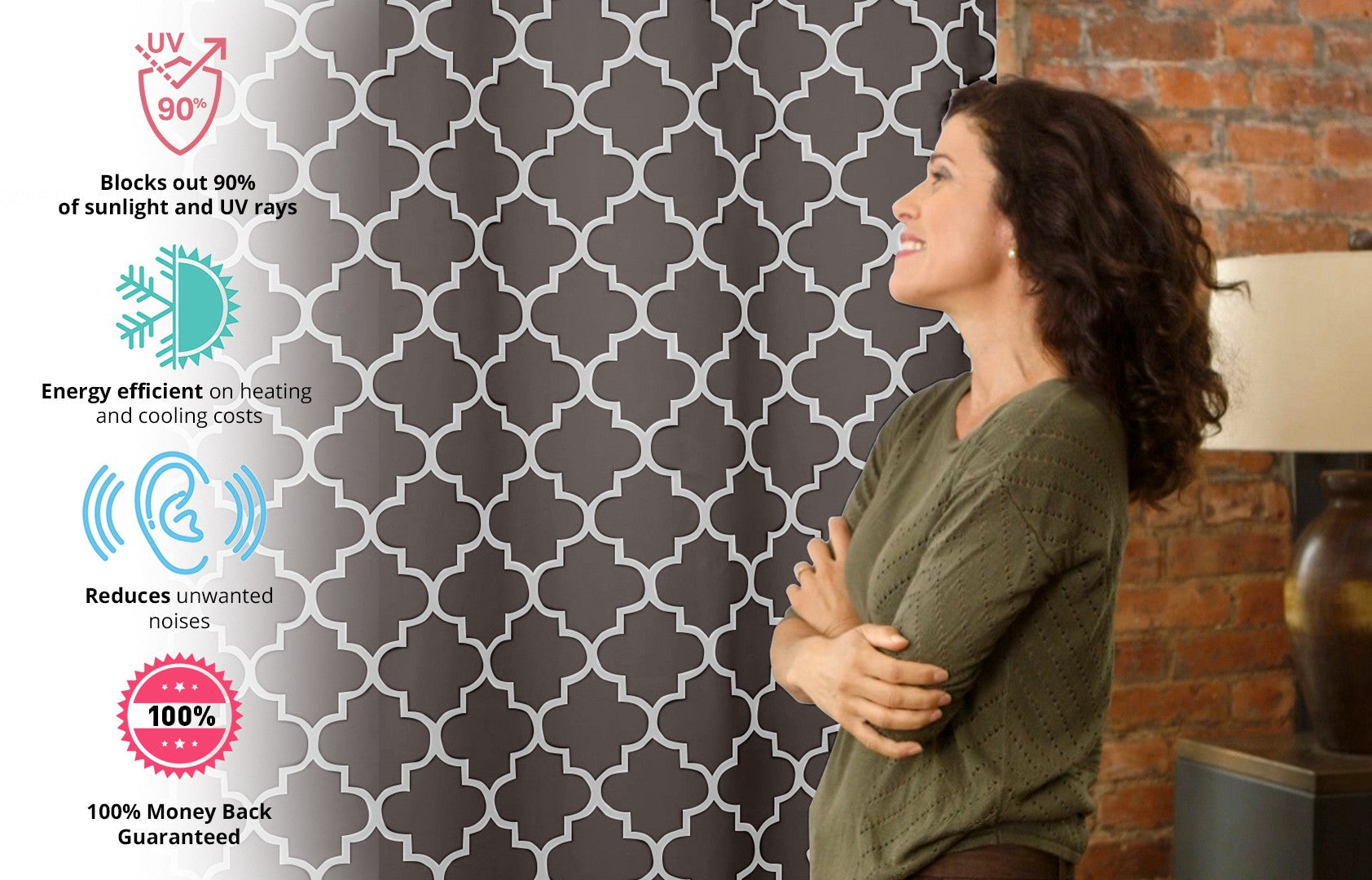 Lattice Print Room Darkening Grommet Curtain Panels