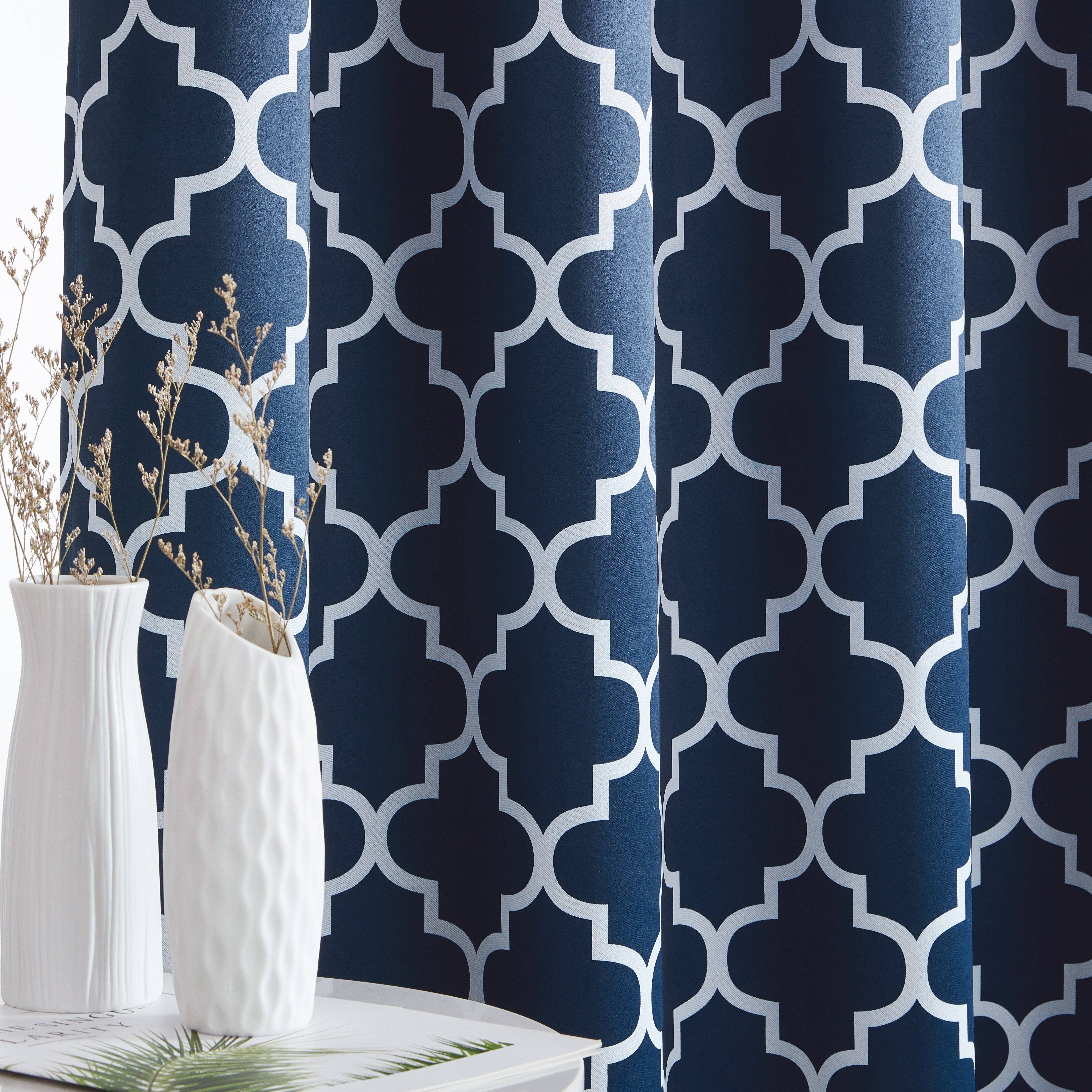 Lattice Print Room Darkening Grommet Curtain Panels
