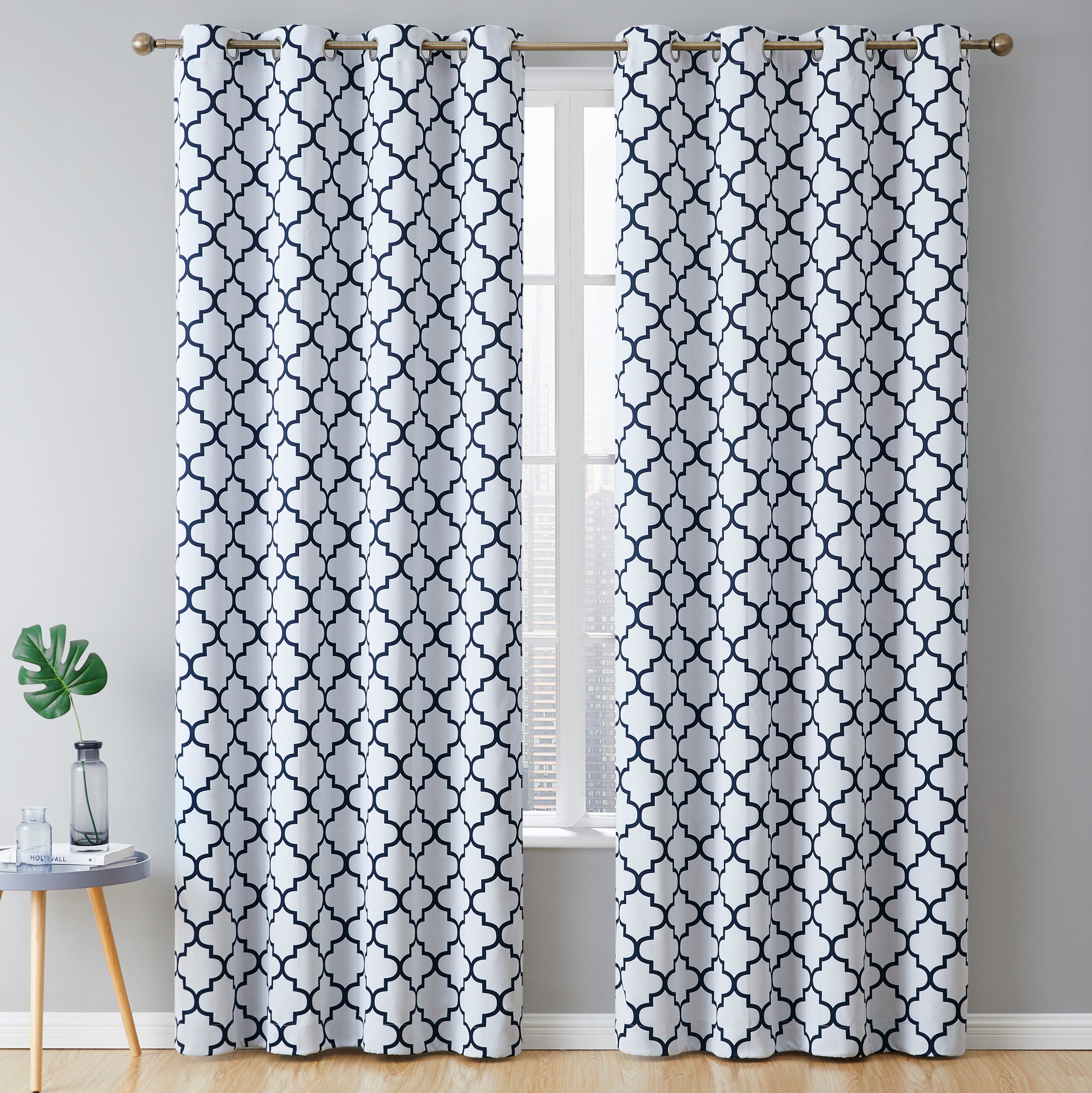 Lattice Print Room Darkening Grommet Curtain Panels