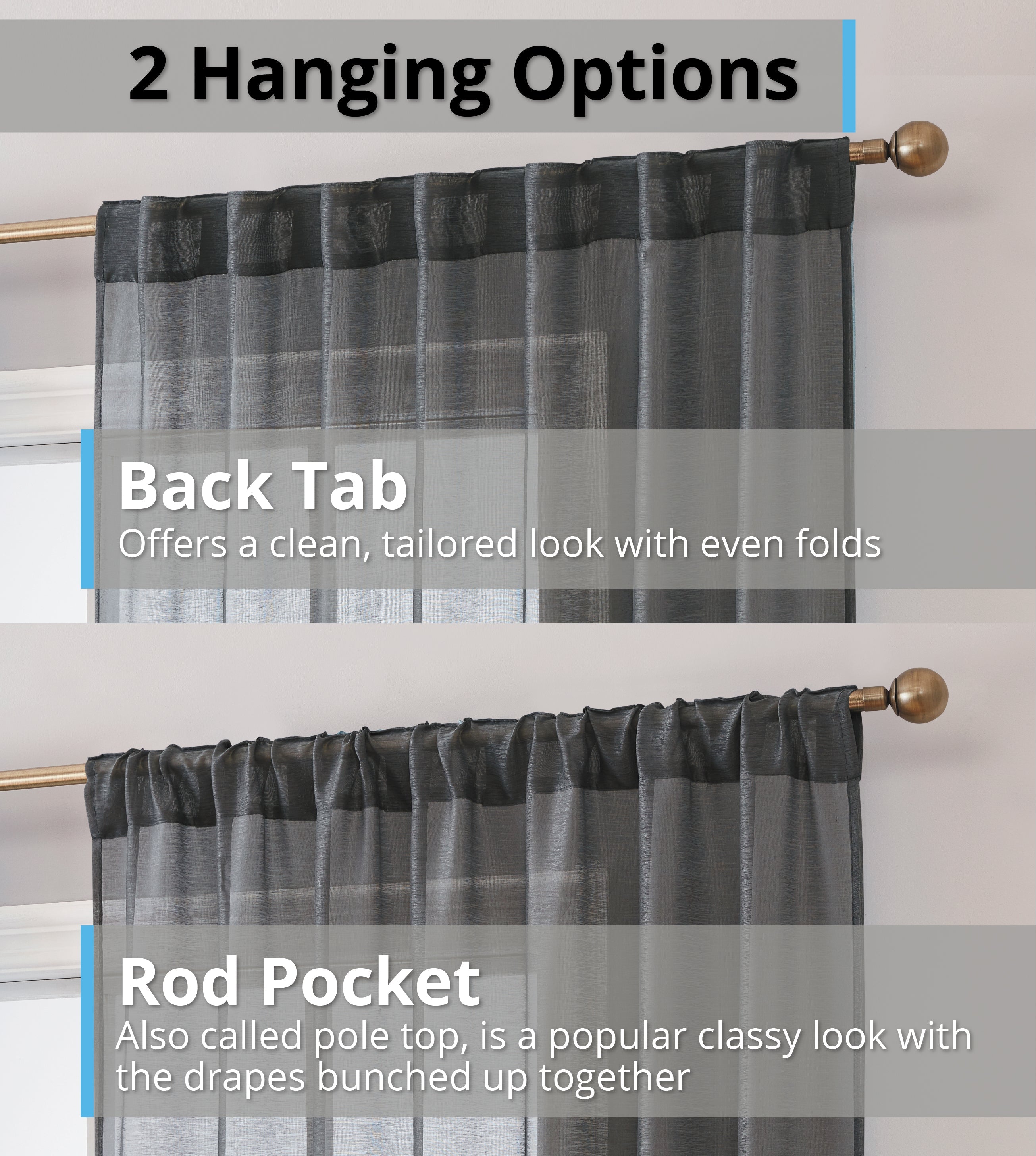 Lauren Semi Sheer Back Tab Rod Pocket Panels