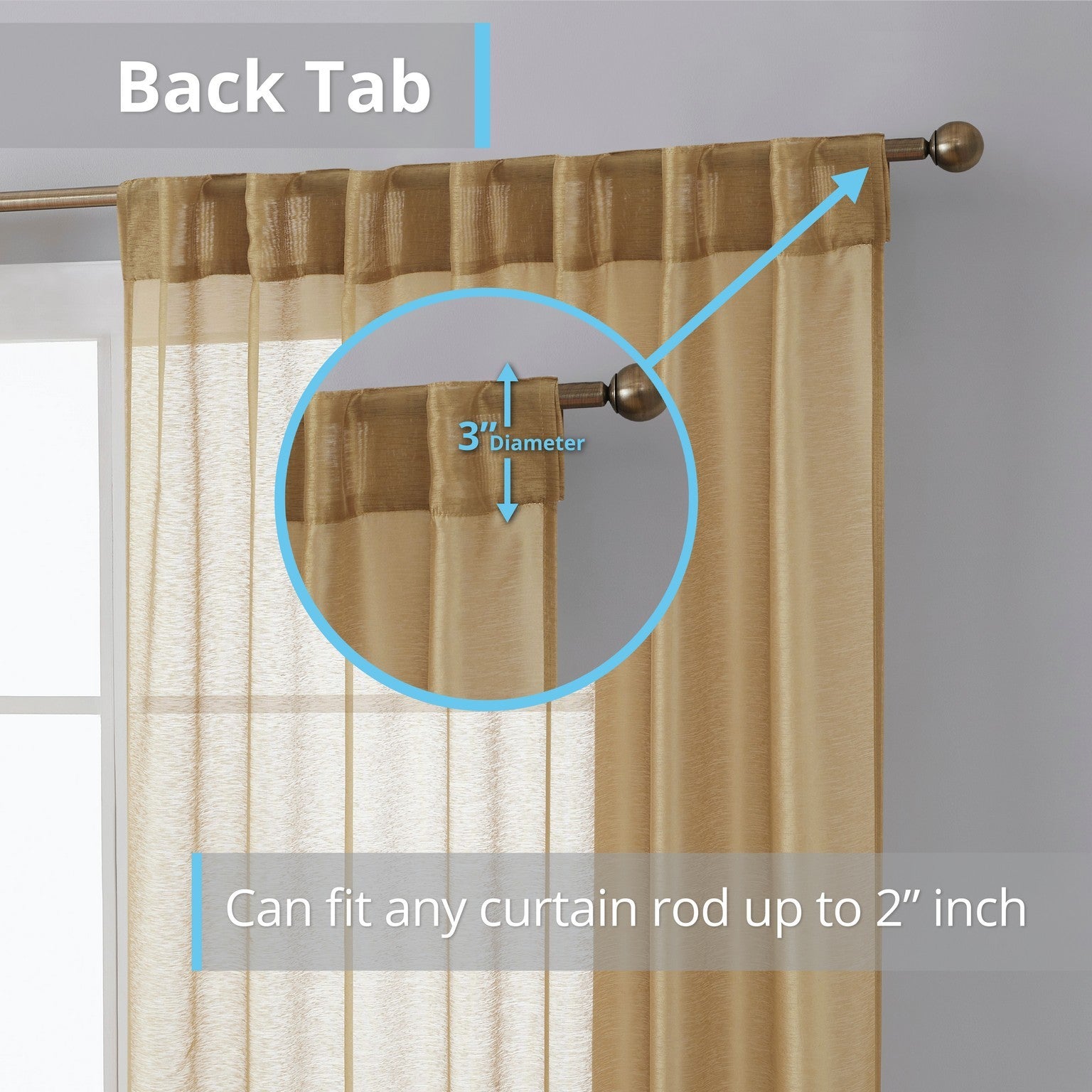 Lauren Semi Sheer Back Tab Rod Pocket Panels