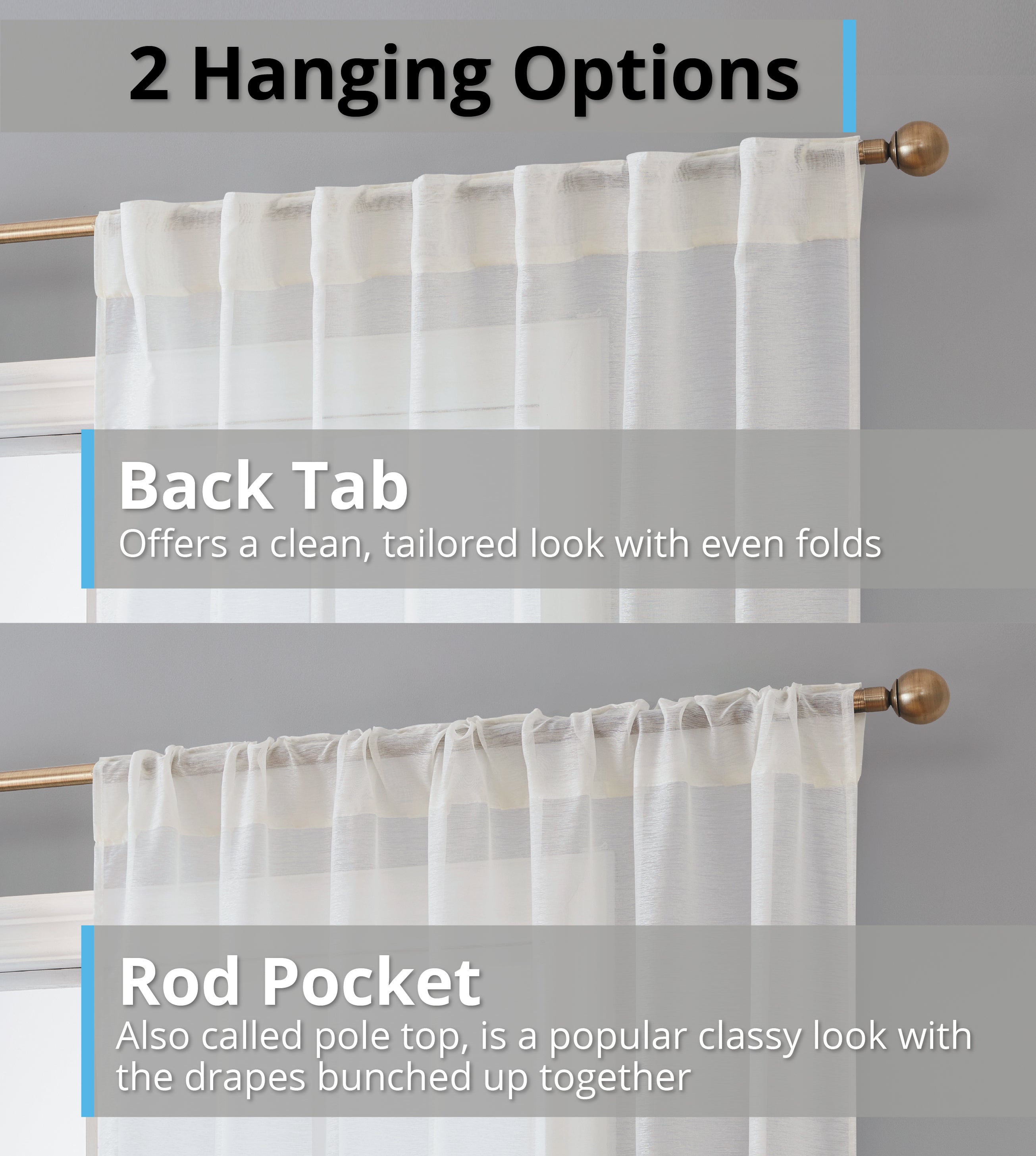 Lauren Semi Sheer Back Tab Rod Pocket Panels