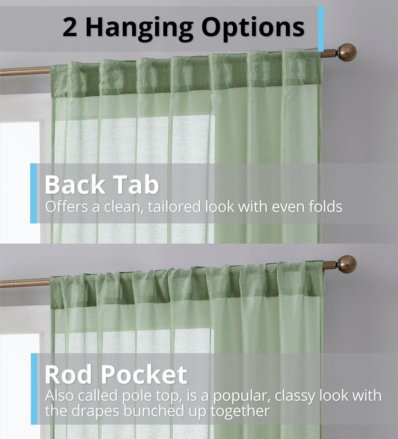 Lauren Semi Sheer Back Tab Rod Pocket Panels