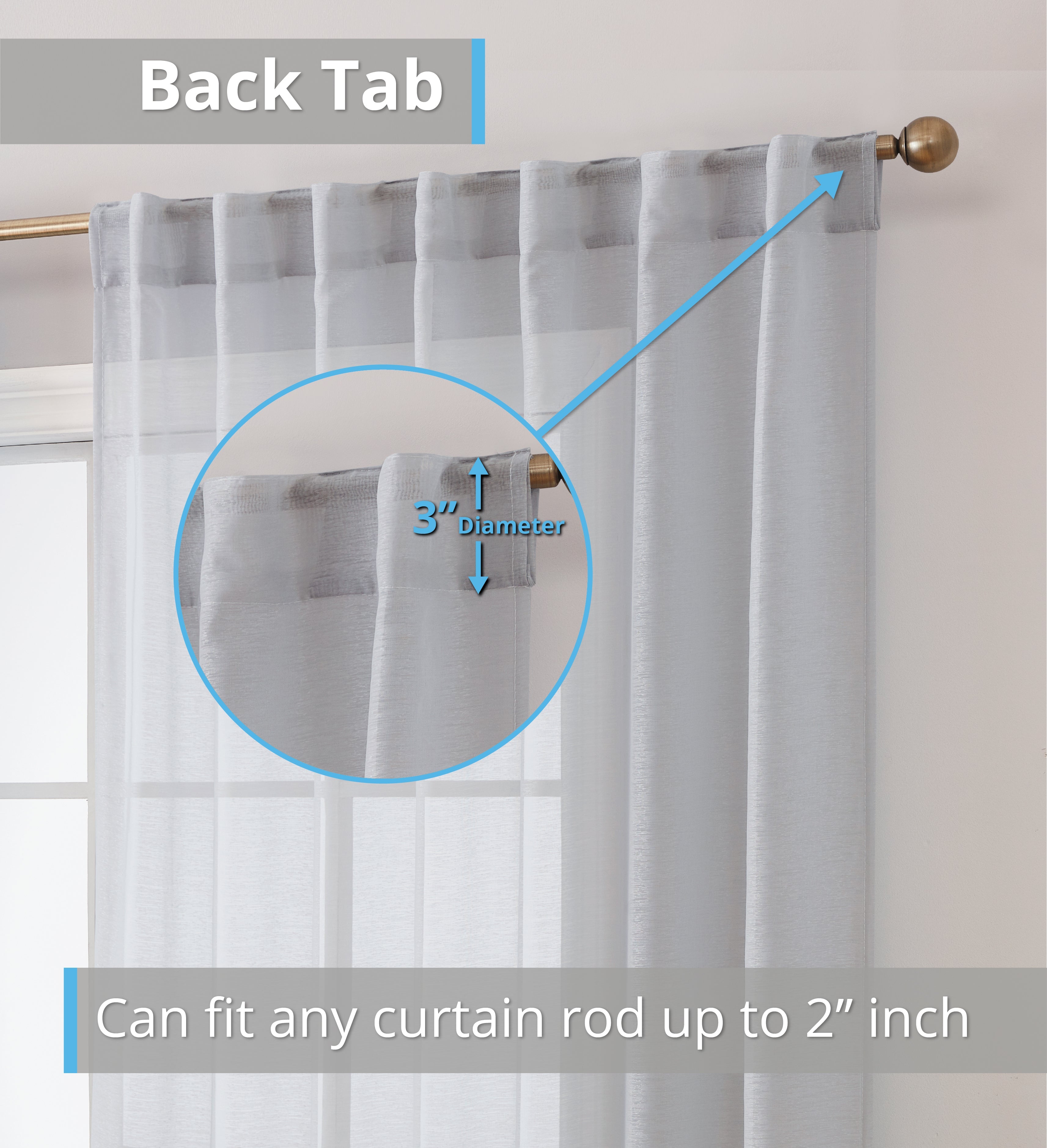 Lauren Semi Sheer Back Tab Rod Pocket Panels