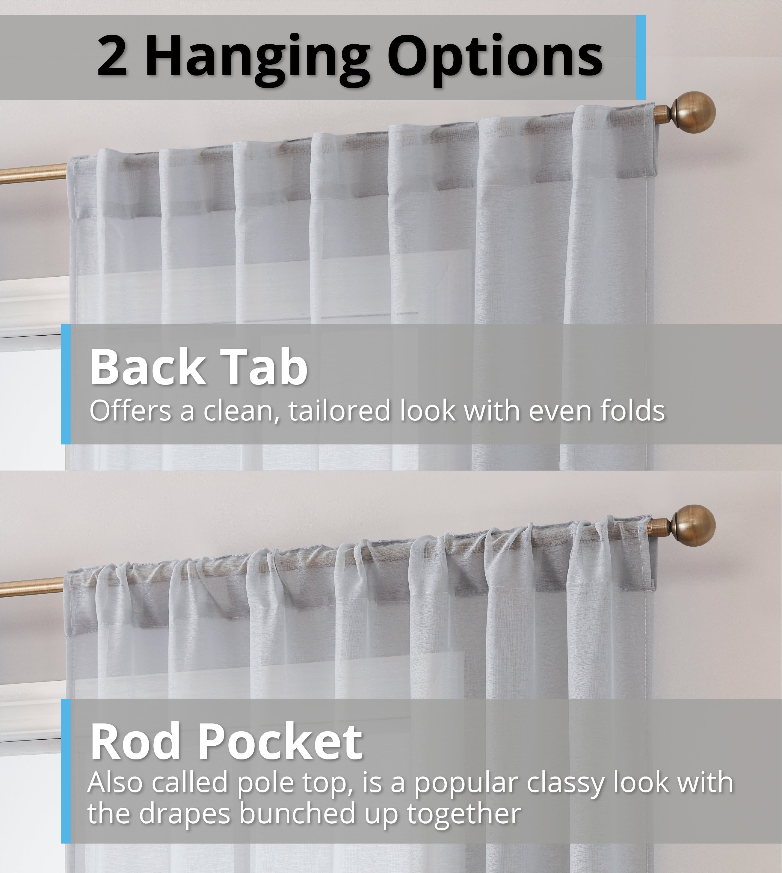 Lauren Semi Sheer Back Tab Rod Pocket Panels