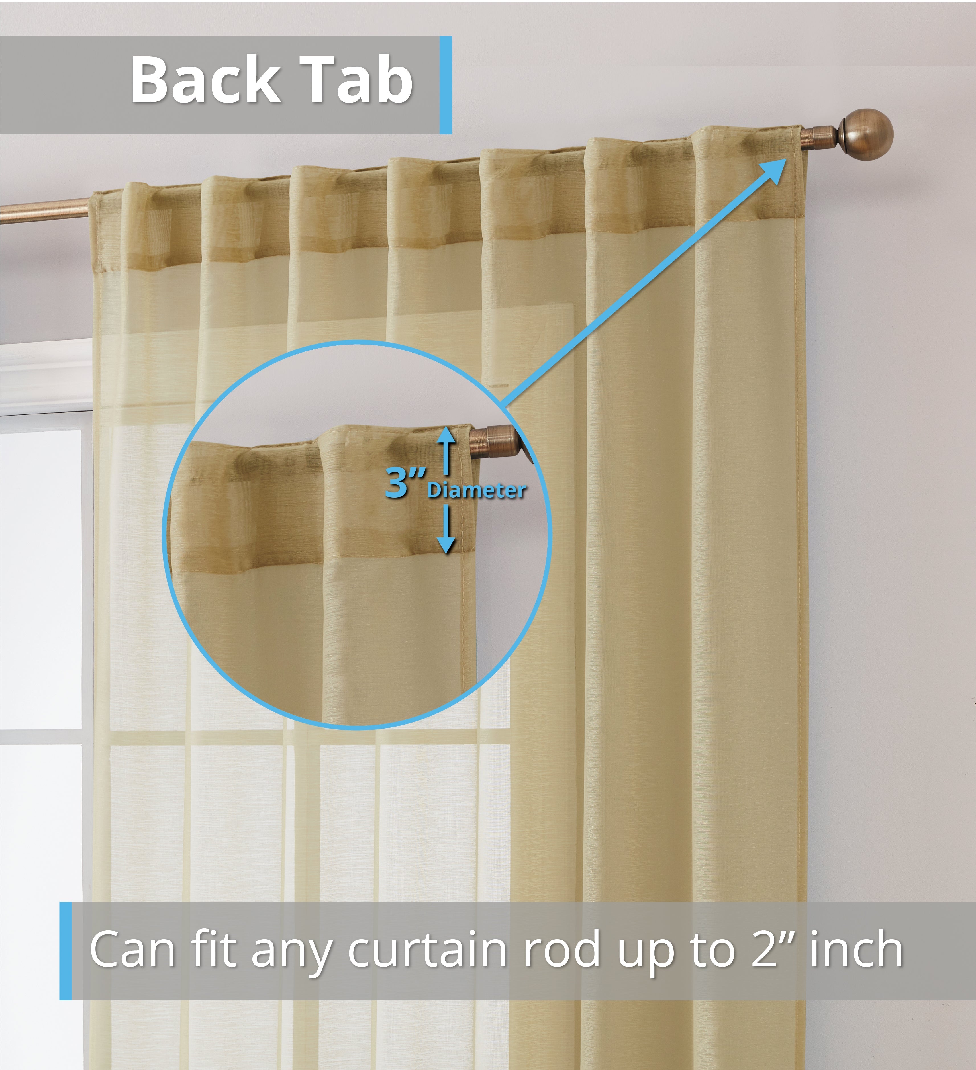 Lauren Semi Sheer Back Tab Rod Pocket Panels