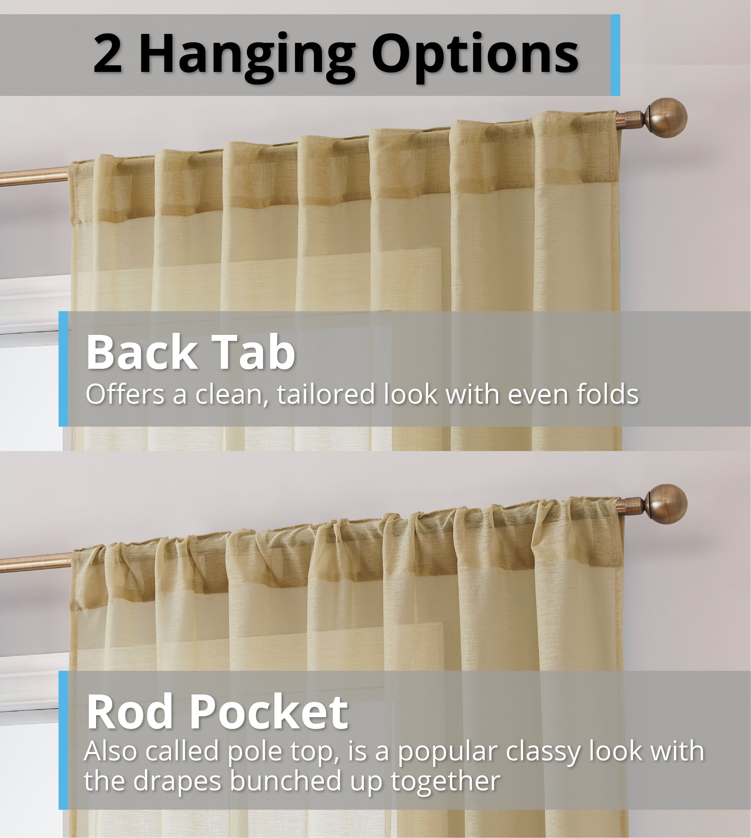 Lauren Semi Sheer Back Tab Rod Pocket Panels