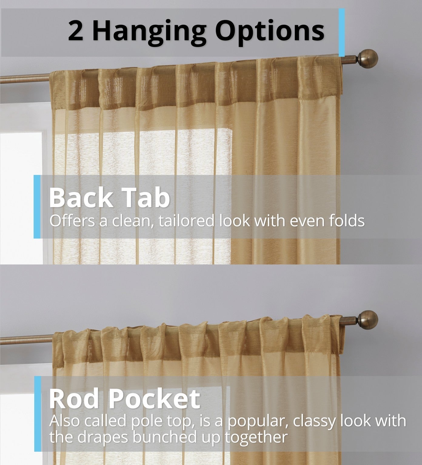 Lauren Semi Sheer Back Tab Rod Pocket Panels