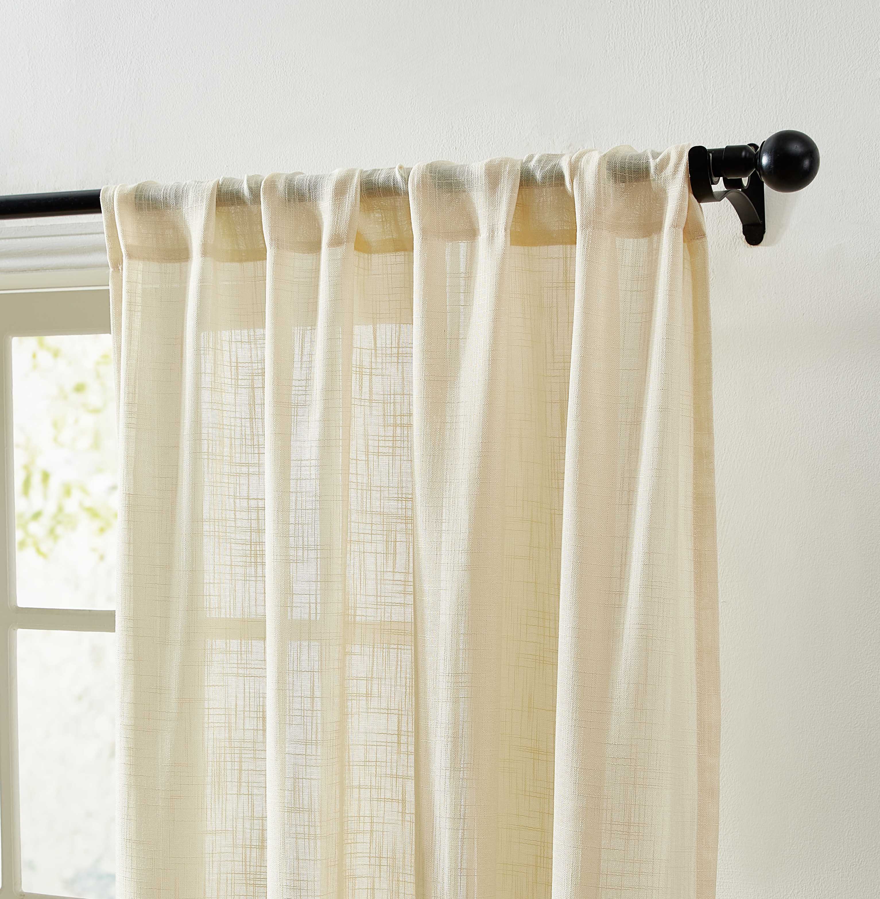 Linda Faux Linen Textured Sheer Rod Pocket Curtain Panels