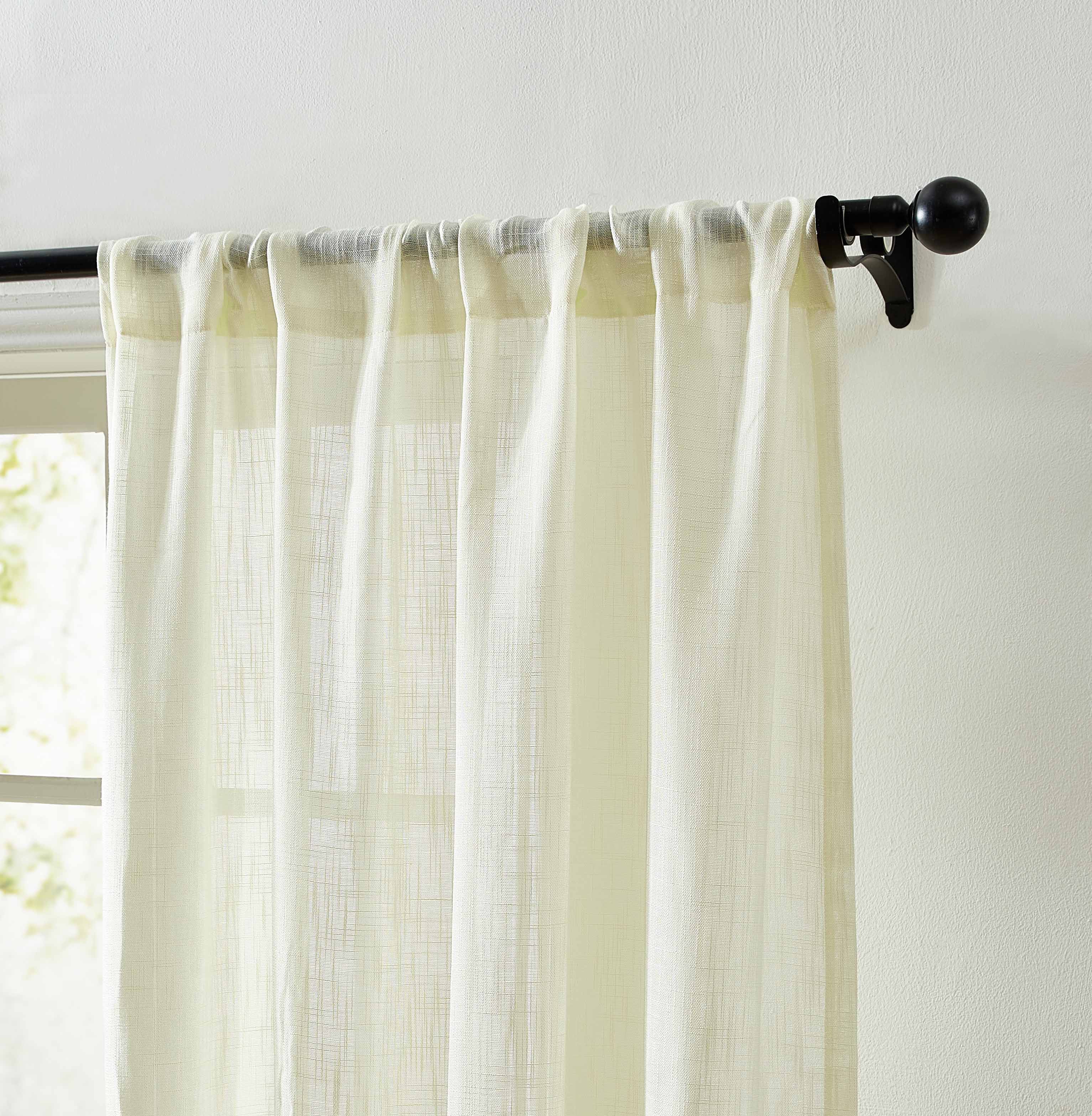 Linda Faux Linen Textured Sheer Rod Pocket Curtain Panels