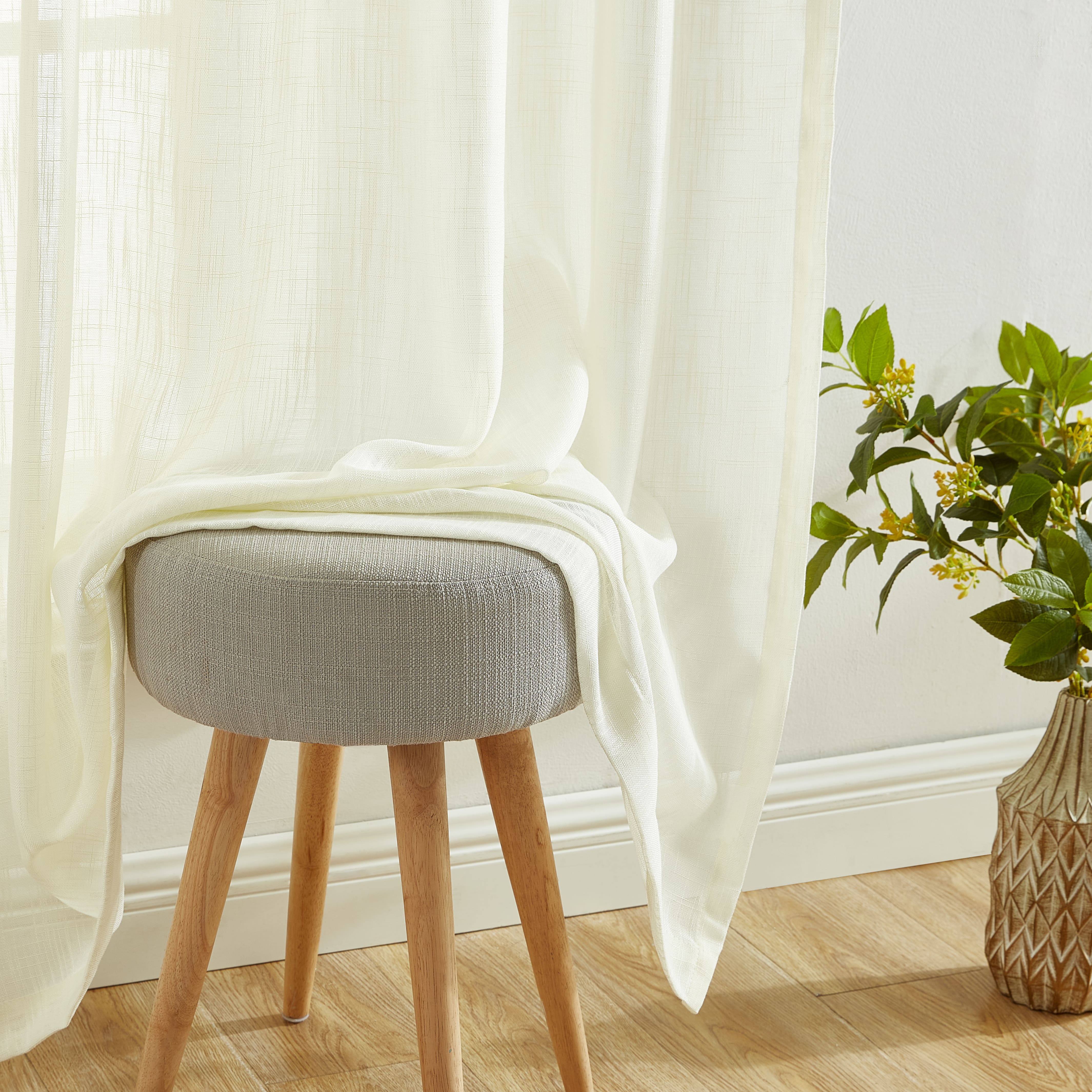 Linda Faux Linen Textured Sheer Rod Pocket Curtain Panels