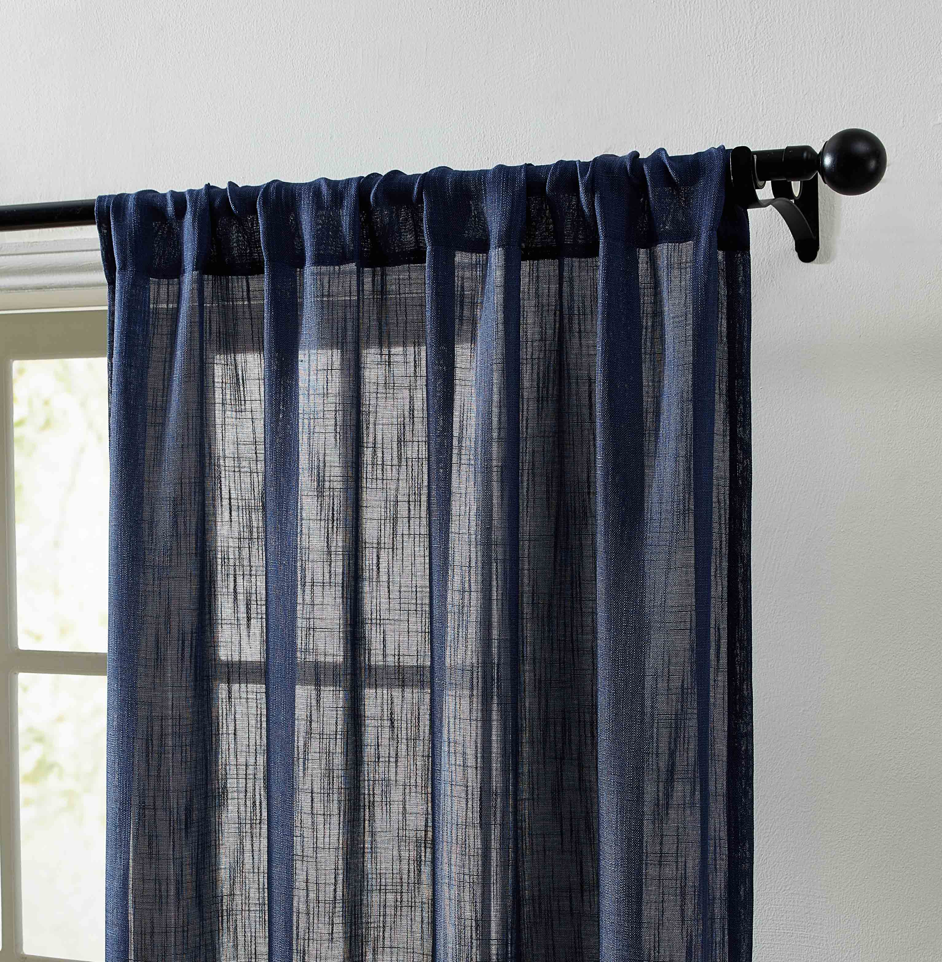 Linda Faux Linen Textured Sheer Rod Pocket Curtain Panels