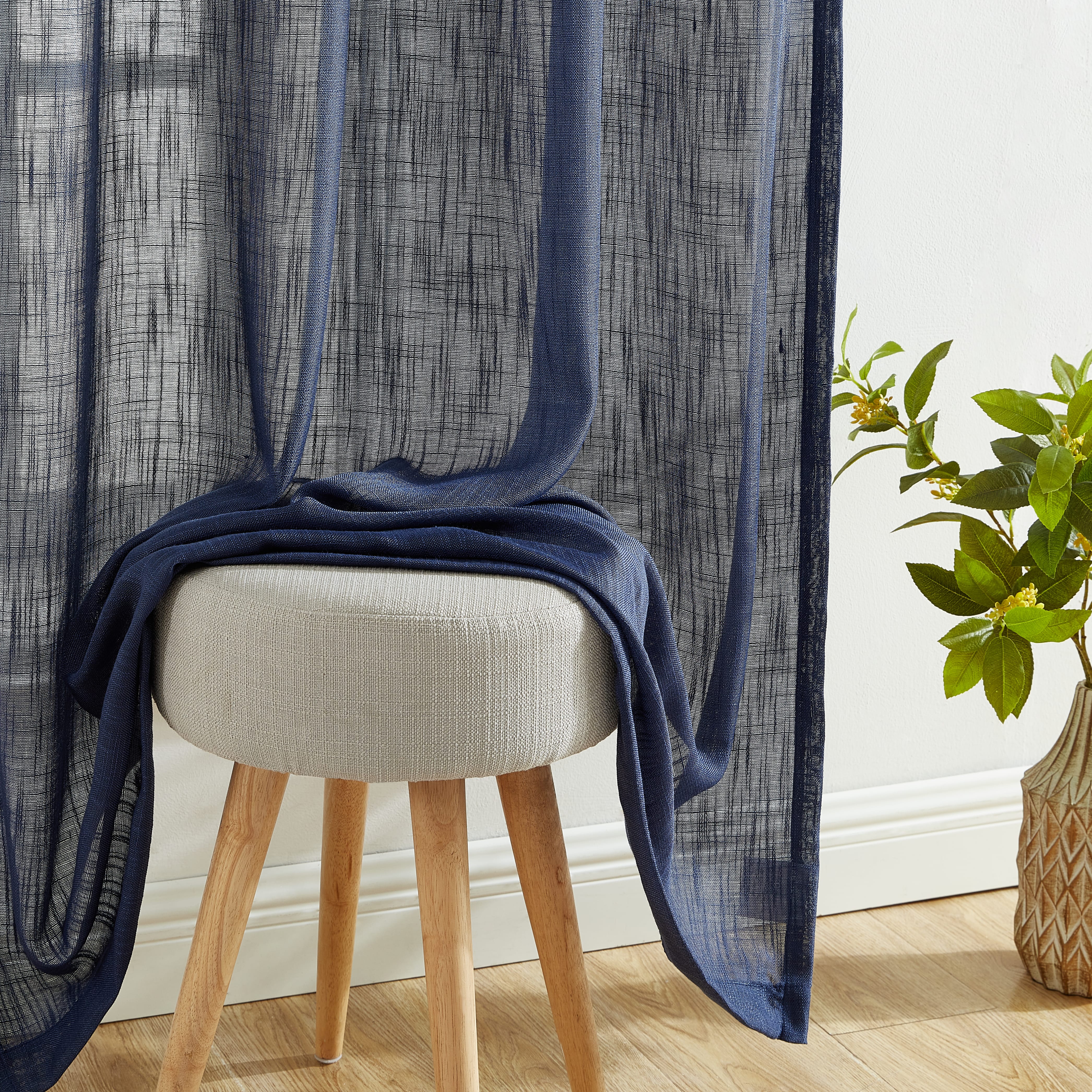 Linda Faux Linen Textured Sheer Rod Pocket Curtain Panels