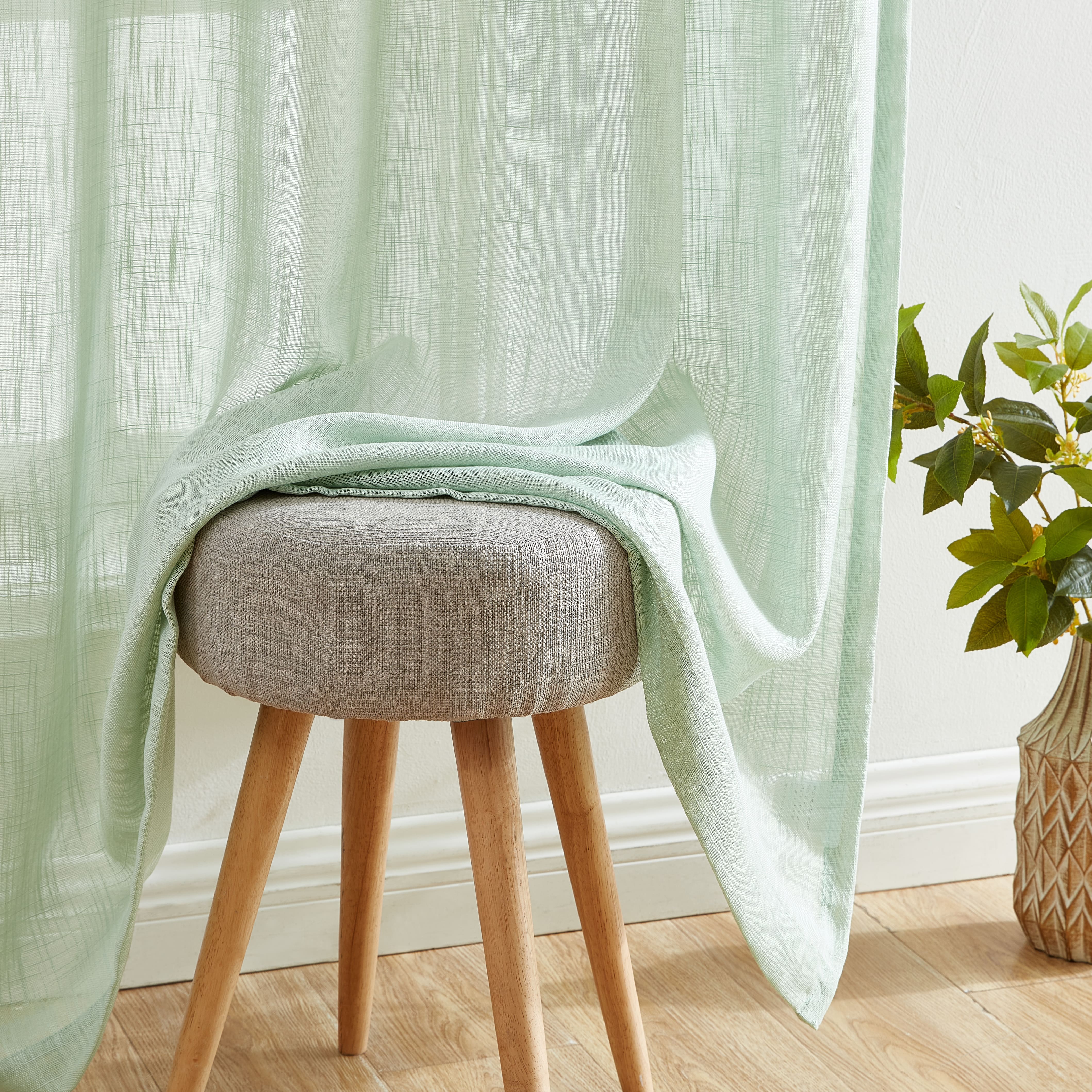 Linda Faux Linen Textured Sheer Rod Pocket Curtain Panels