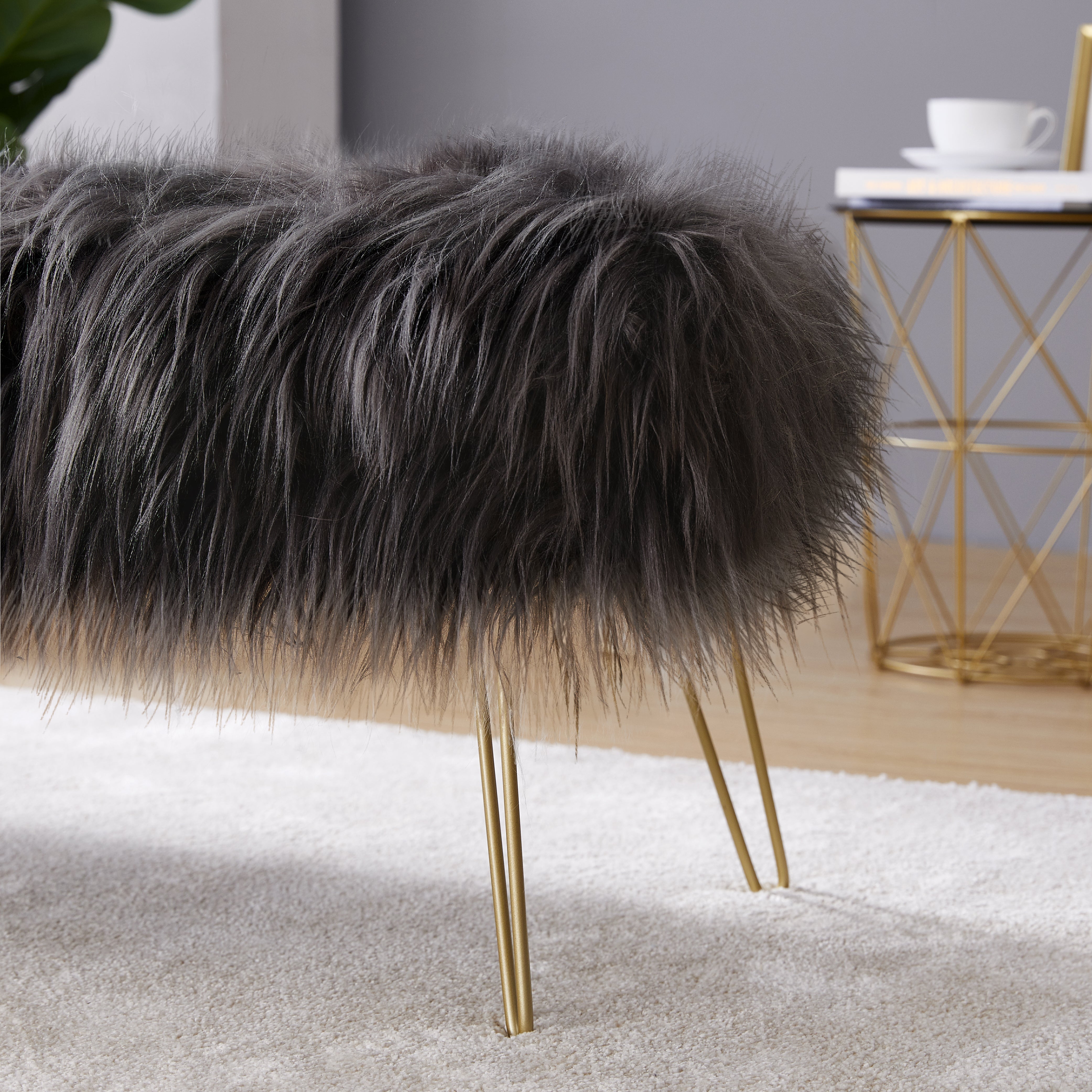 Faux Fur Ottoman