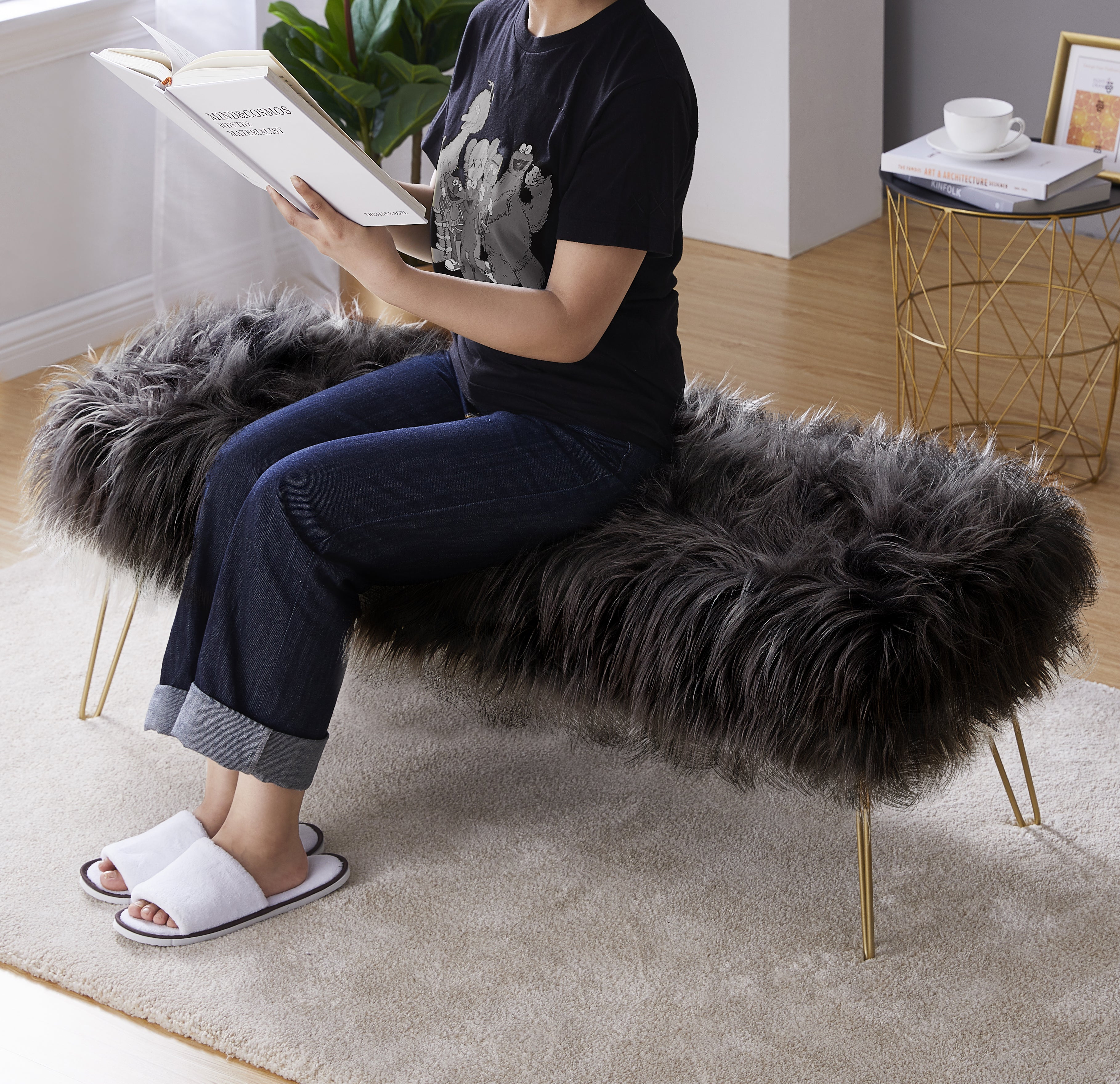 Faux Fur Ottoman