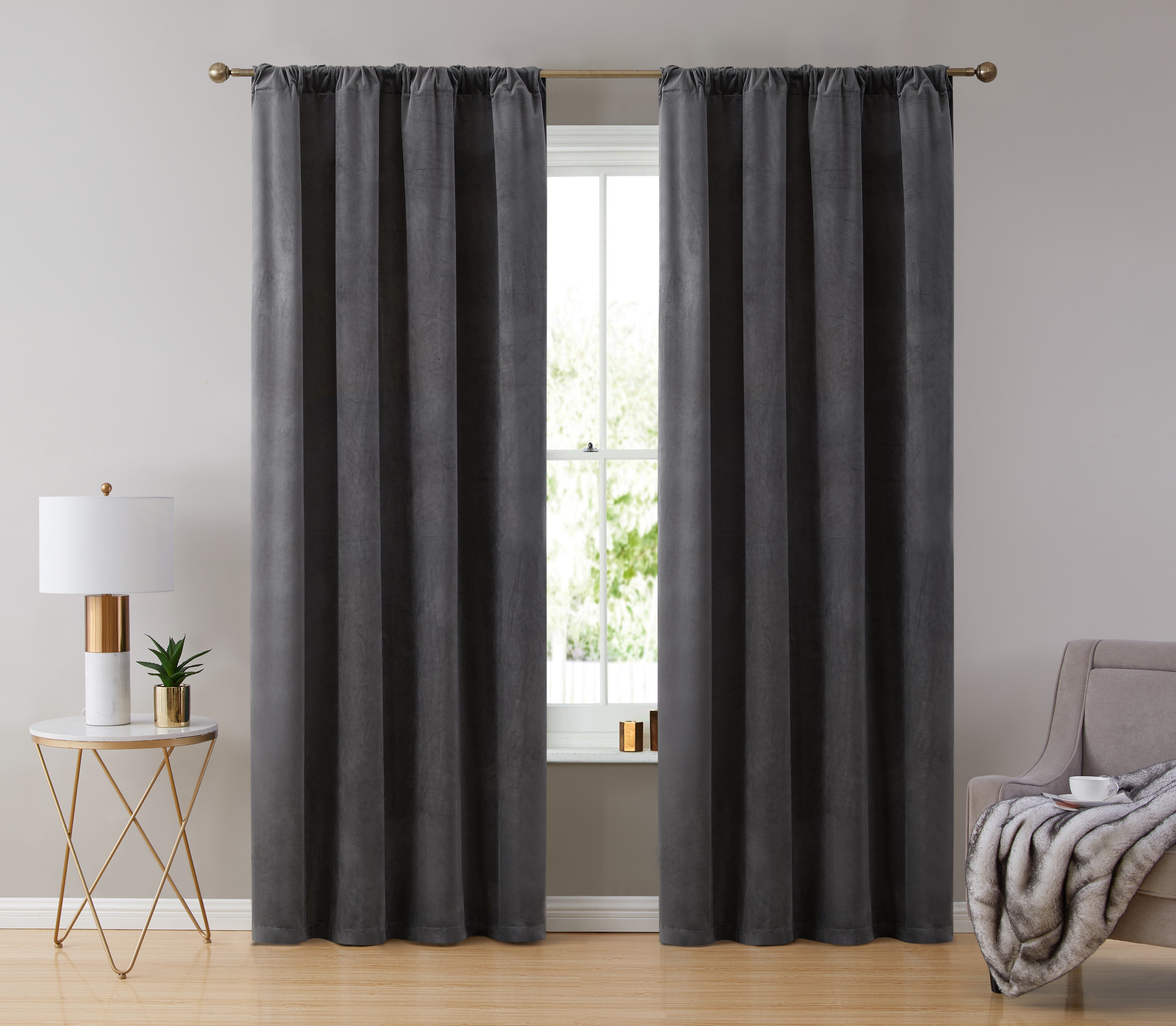 Lopez Velvet Back Tab Rod Pocket Curtain Panels