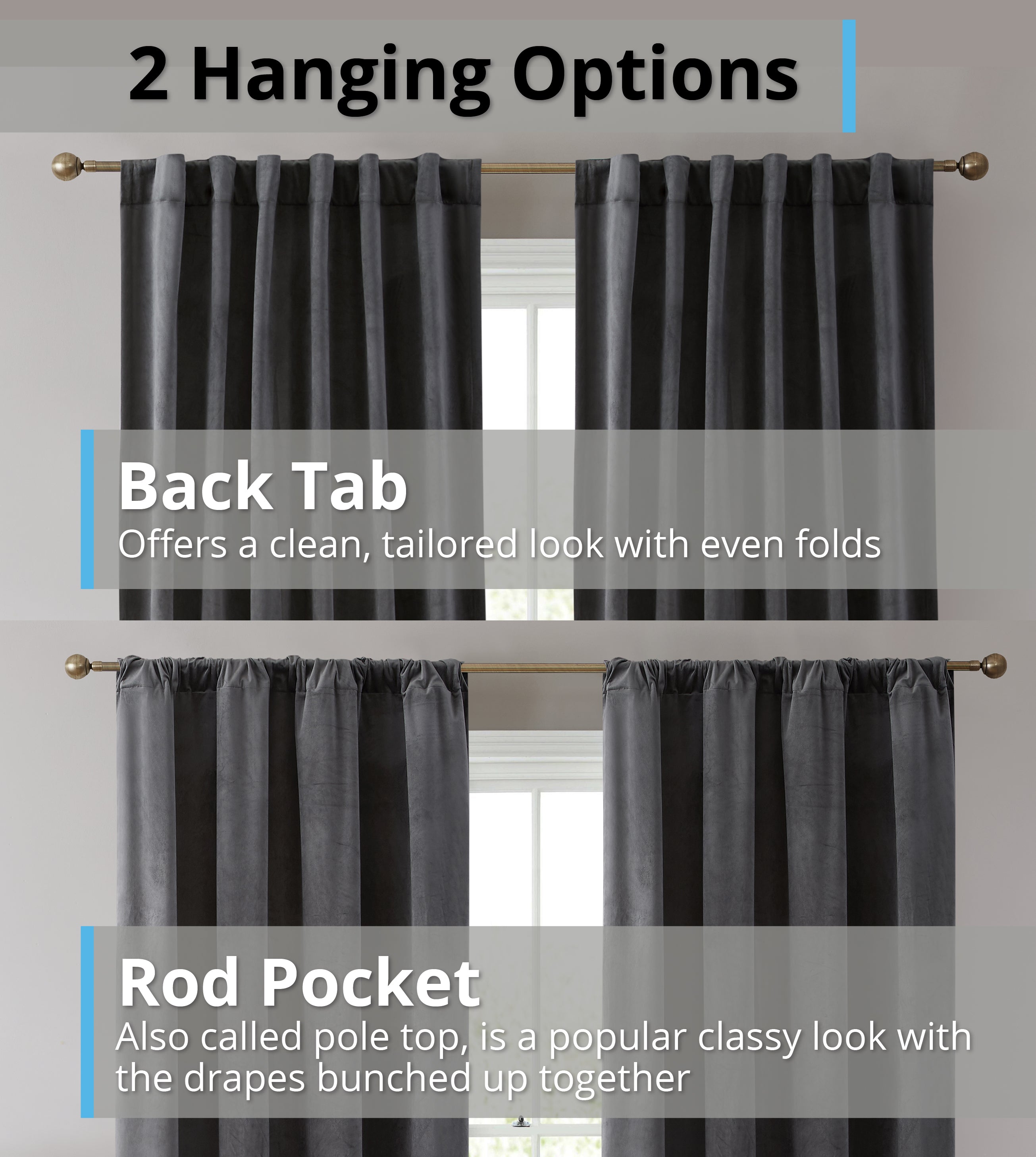 Lopez Velvet Back Tab Rod Pocket Curtain Panels