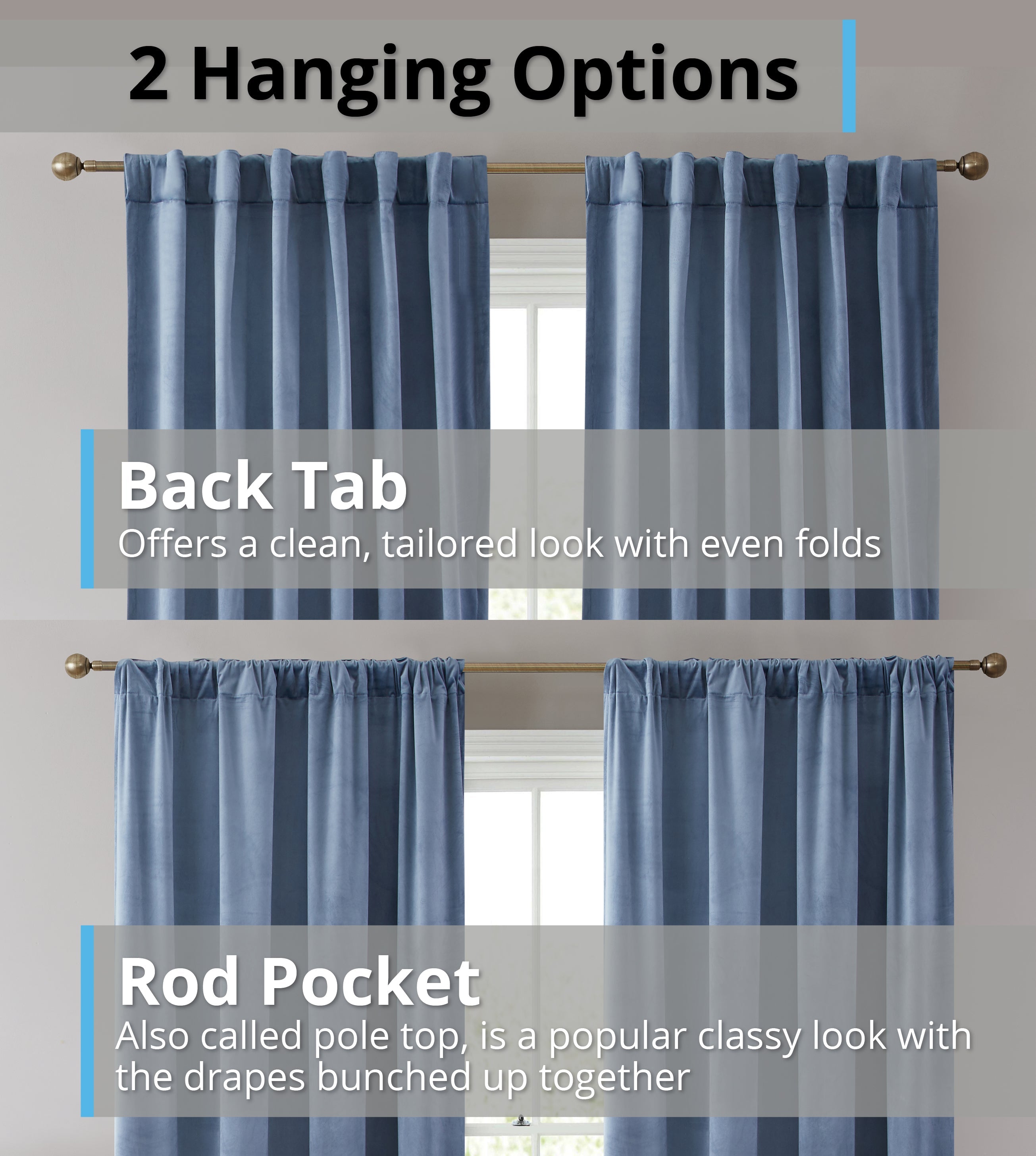 Lopez Velvet Back Tab Rod Pocket Curtain Panels