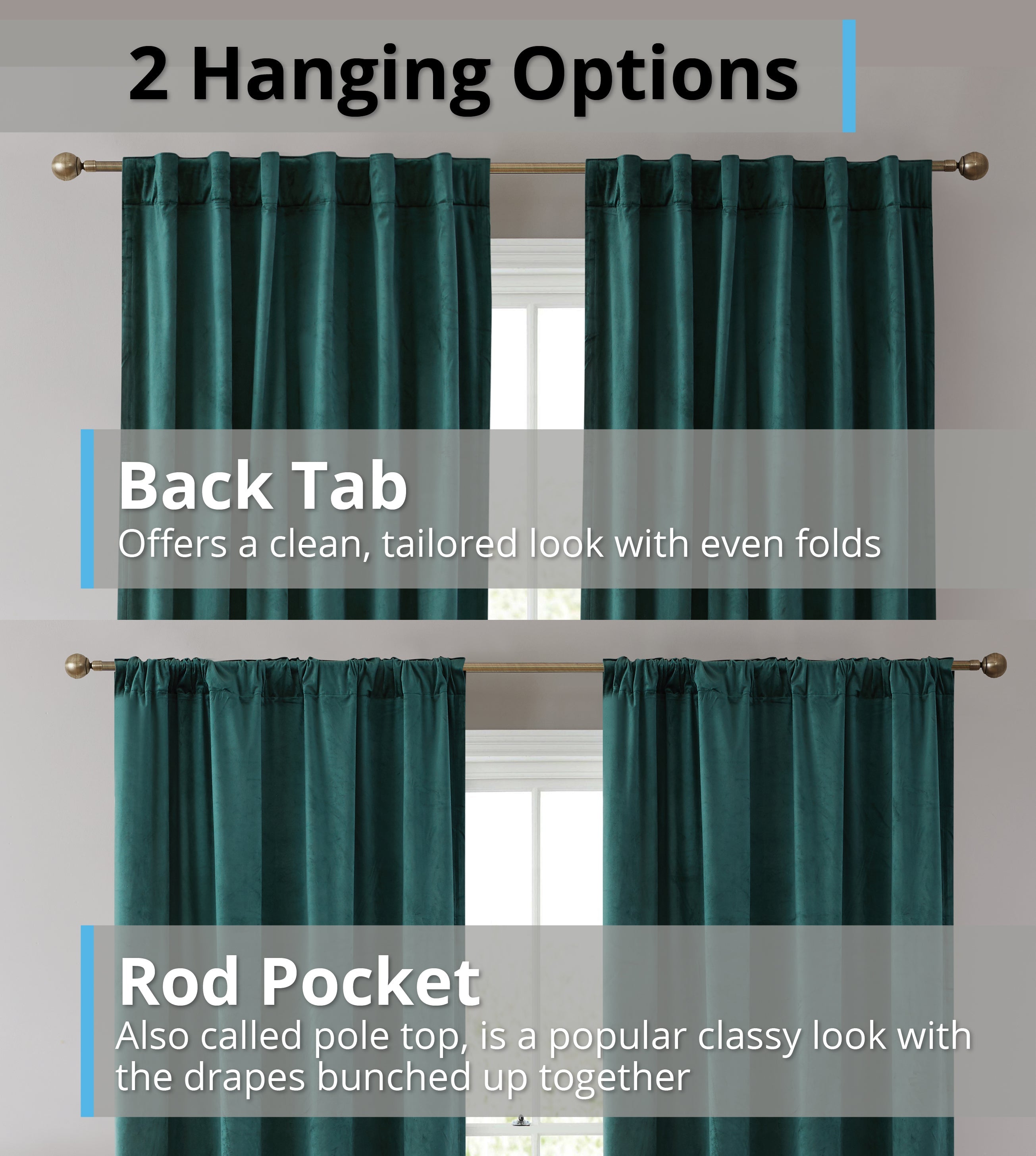 Lopez Velvet Back Tab Rod Pocket Curtain Panels