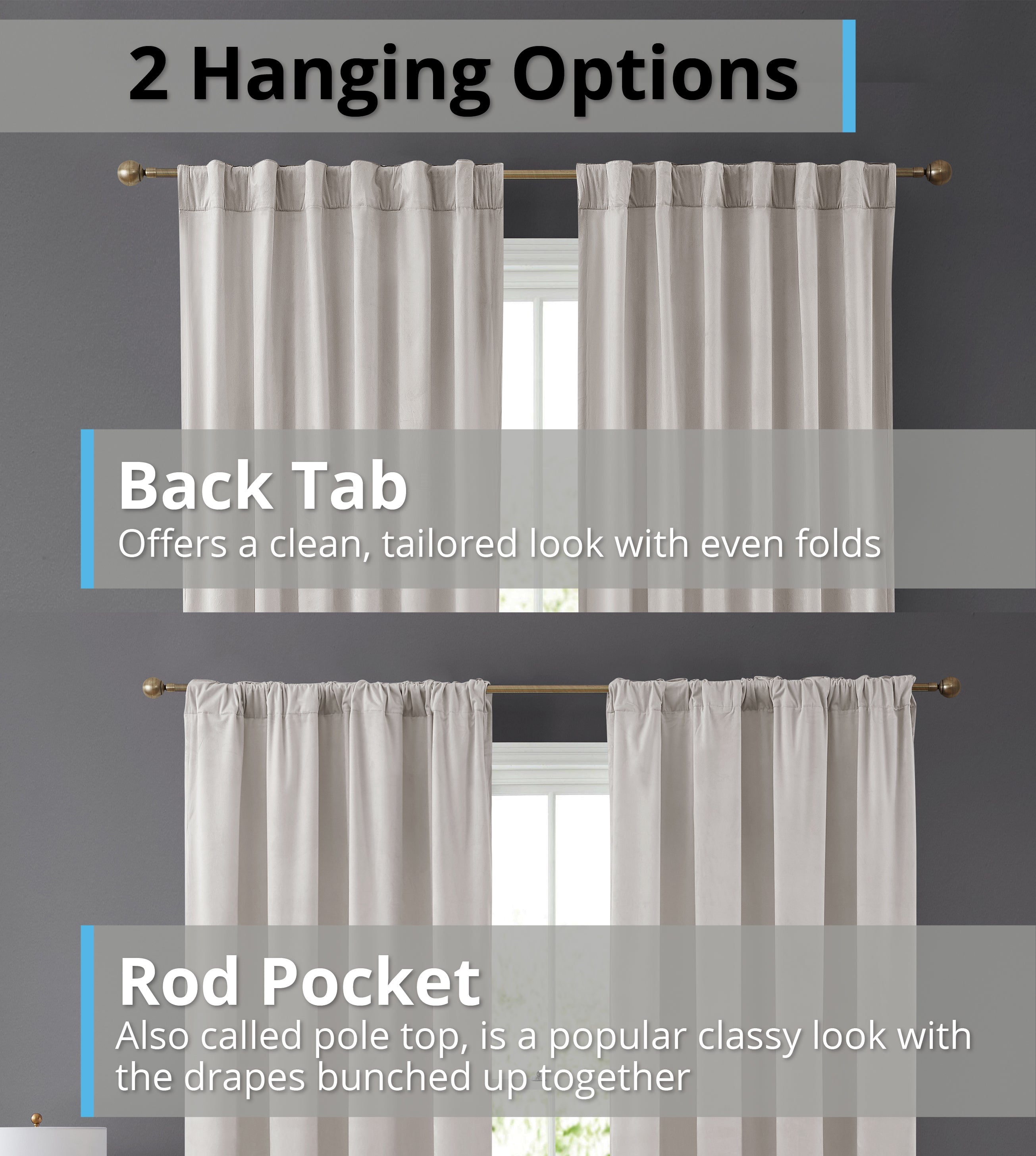 Lopez Velvet Back Tab Rod Pocket Curtain Panels