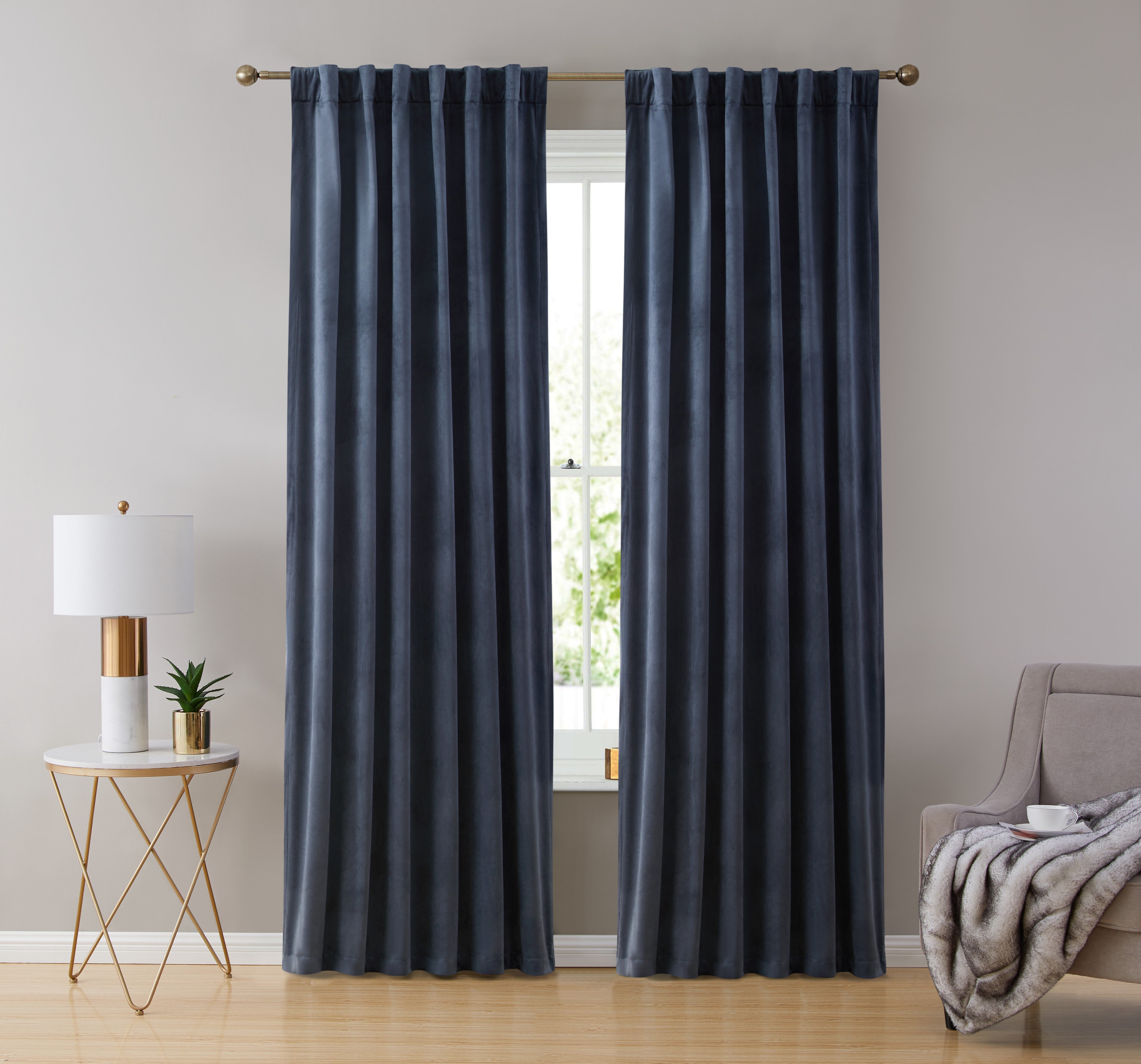 Lopez Velvet Back Tab Rod Pocket Curtain Panels