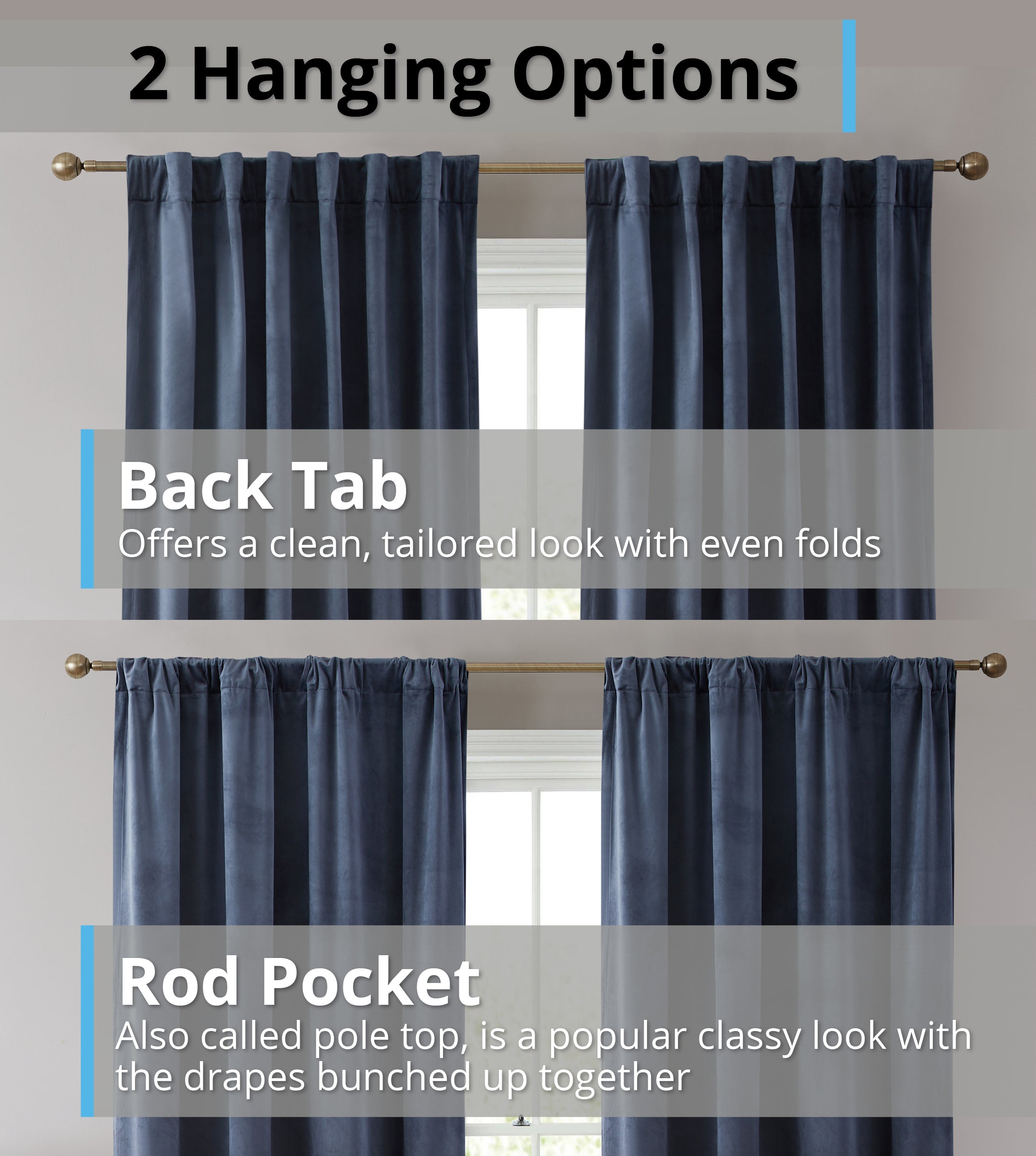 Lopez Velvet Back Tab Rod Pocket Curtain Panels